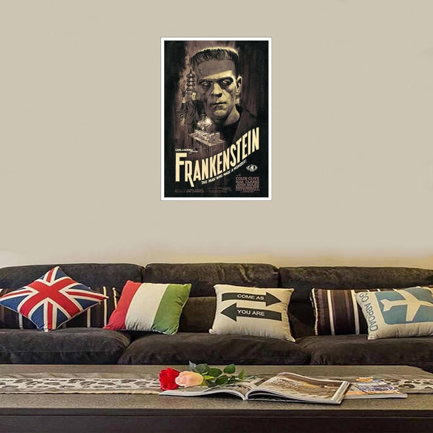 AISONSITE Frankenstein Movie Poster Action Movies Poster Canvas Prints Retro Film Poster Wall Art For Home Office Living Room Decorations Unframed 36"x24"