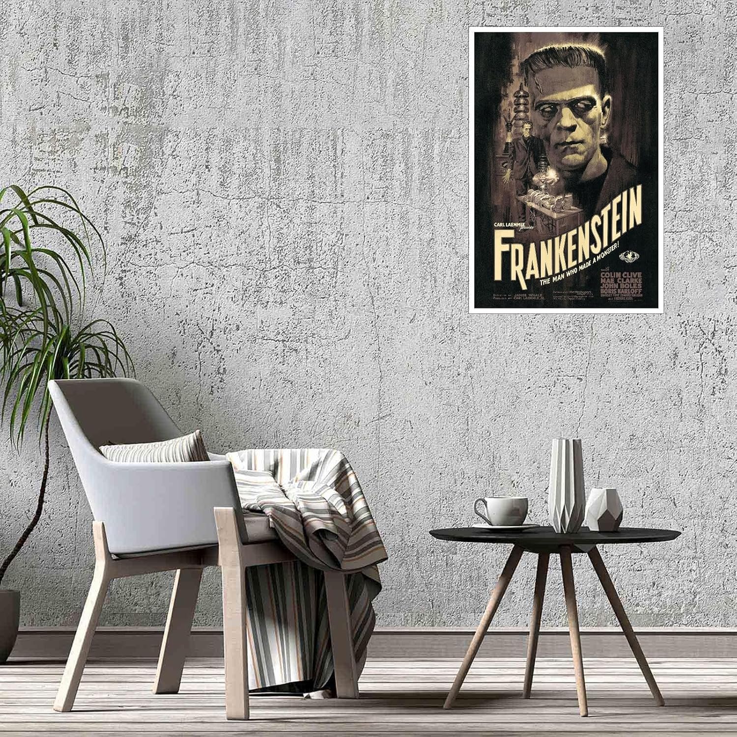 AISONSITE Frankenstein Movie Poster Action Movies Poster Canvas Prints Retro Film Poster Wall Art For Home Office Living Room Decorations Unframed 36"x24"