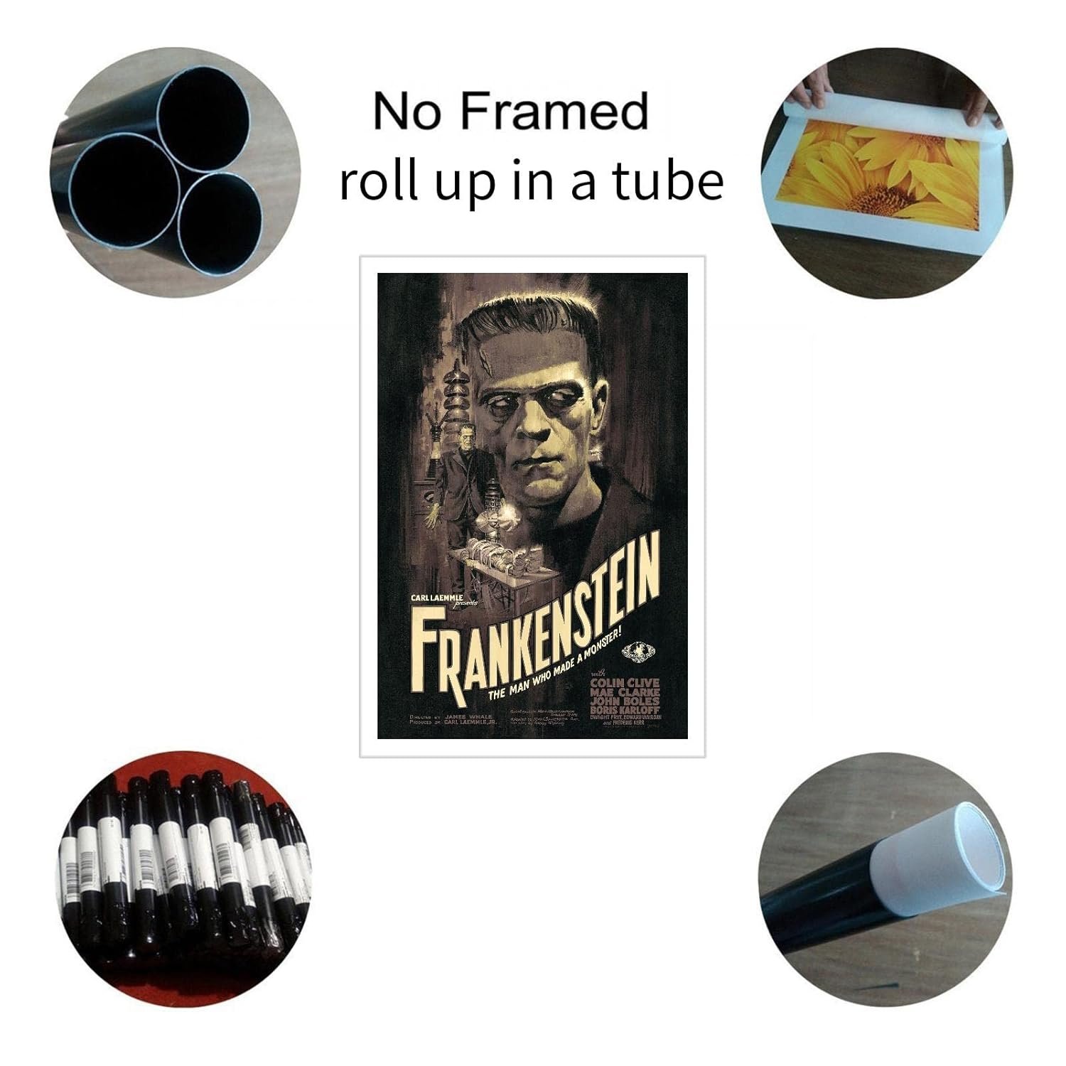 AISONSITE Frankenstein Movie Poster Action Movies Poster Canvas Prints Retro Film Poster Wall Art For Home Office Living Room Decorations Unframed 36"x24"