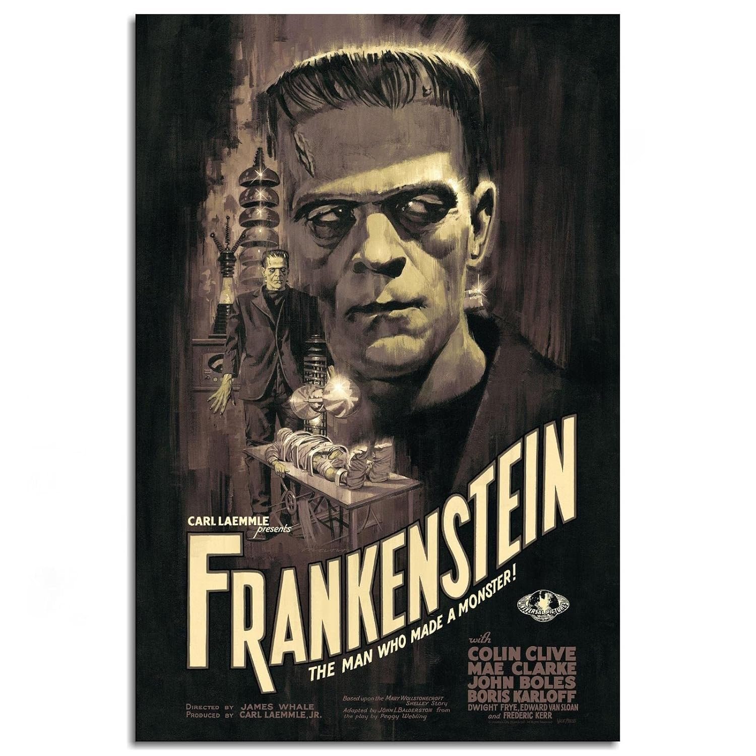 AISONSITE Frankenstein Movie Poster Action Movies Poster Canvas Prints Retro Film Poster Wall Art For Home Office Living Room Decorations Unframed 36"x24"