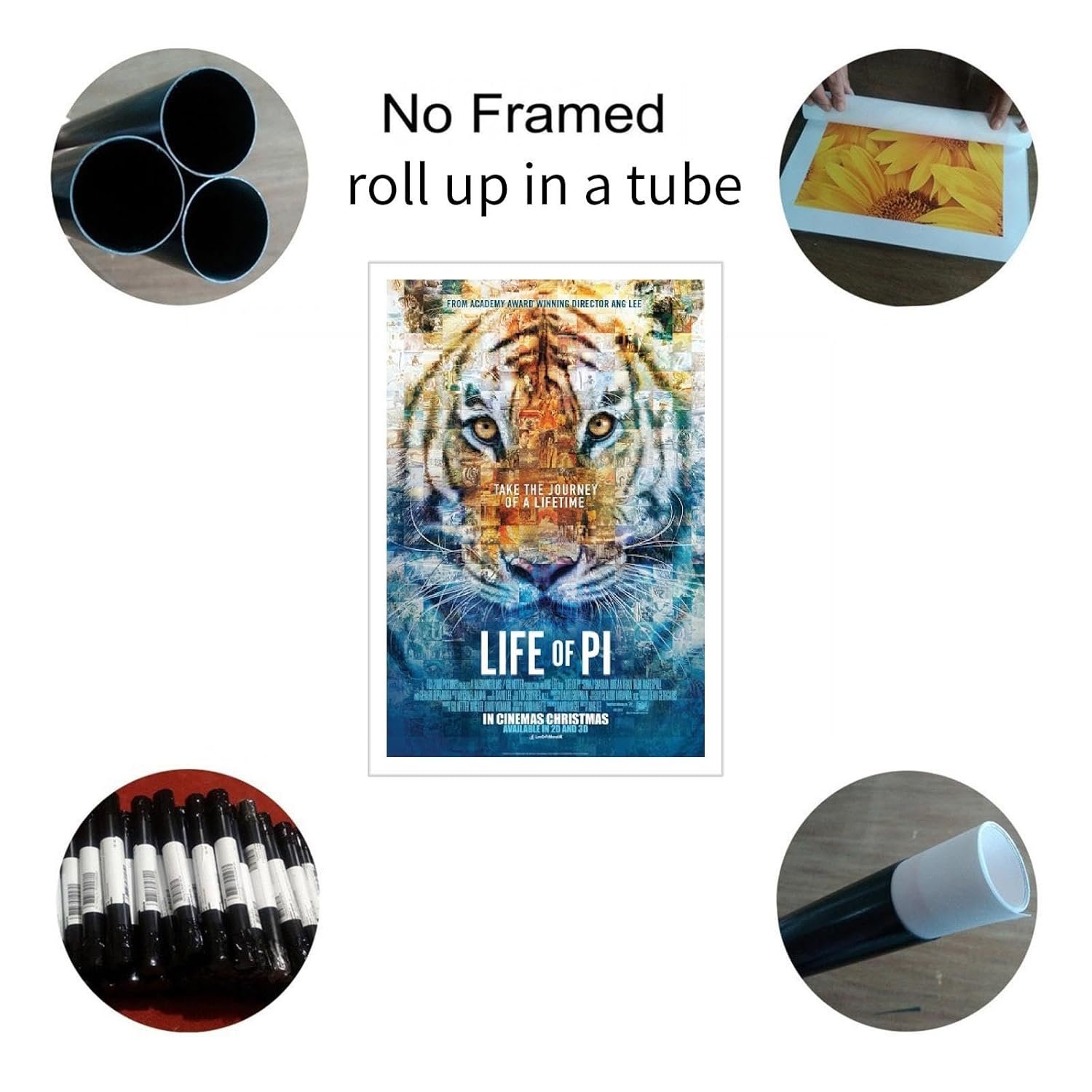 AISONSITE Life Of Pi Movie Poster Wall Art Animal Adventure Movie Poster Canvas Prints Classic Movie Poster Poster For Home Office Living Room Decorations Unframed 18"x12"