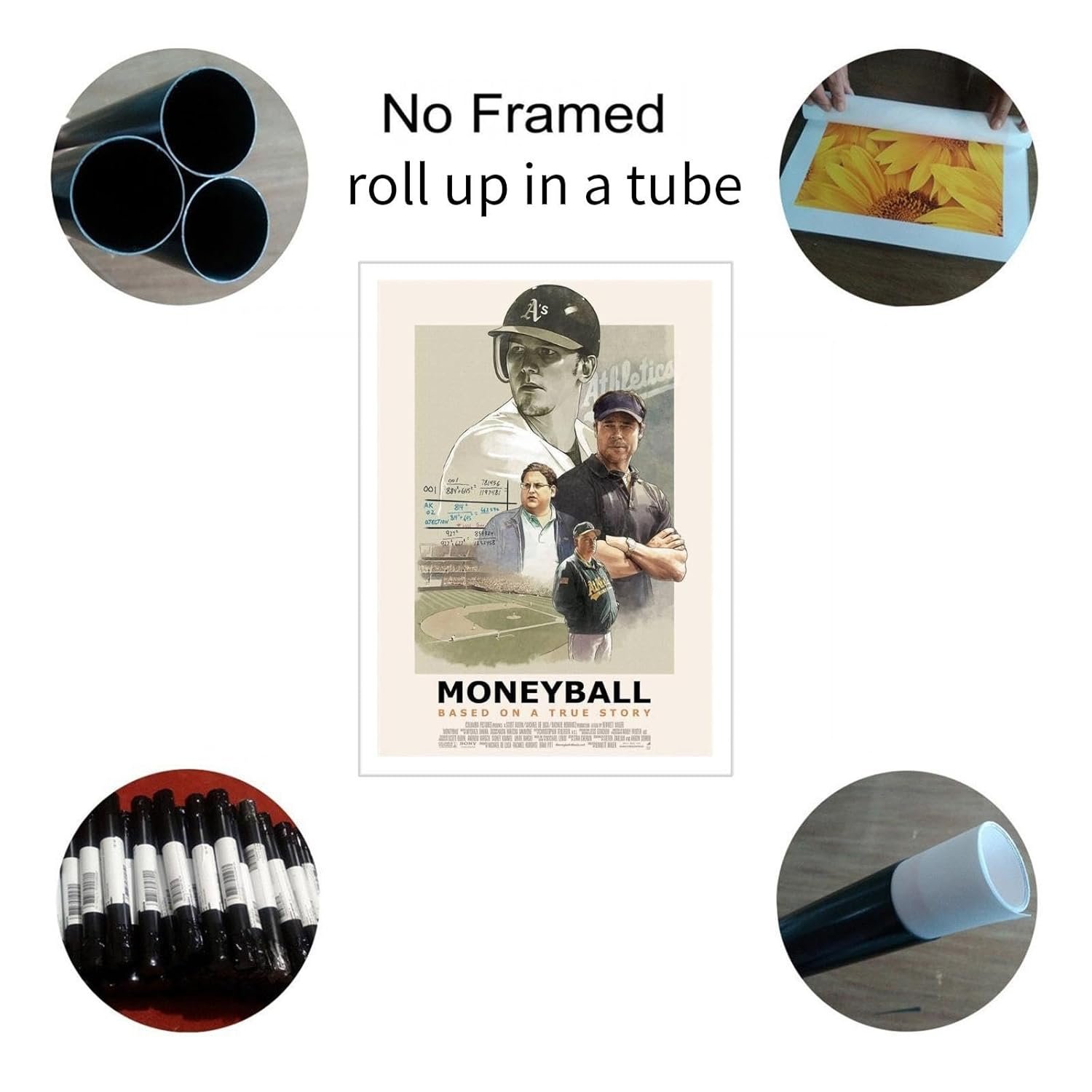 AISONSITE Moneyball Movie Poster Wall Art Baseball Movie Poster Canvas Prints Motivational Sports Movie Poster Poster For Home Office Living Room Decorations Unframed 18"x12"