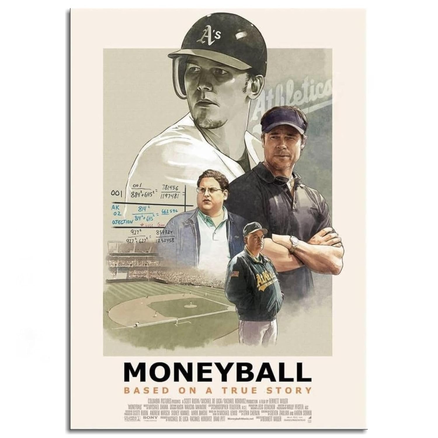 AISONSITE Moneyball Movie Poster Wall Art Baseball Movie Poster Canvas Prints Motivational Sports Movie Poster Poster For Home Office Living Room Decorations Unframed 18"x12"
