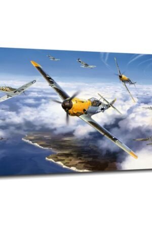 CLEARCONNECT Aircraft Dogfight Canvas Prints Fighter Air War Military Science And Technology Poster Wall Art For Home Office Corridor Decorations With Framed 36"x20"