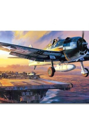 CLEARCONNECT Airplane Art Poster Fighters At Sea Canvas Prints Military Science And Technology Wall Art For Home Office Stair Corner Decorations Unframed 20"x12"