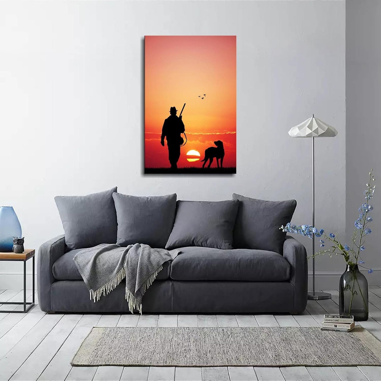 CLEARCONNECT Hunters And Dogs At Dusk Canvas Prints Hunting People And Dogs Poster Wall Art For Home Office Corridor Decorations Unframed 12"x8"