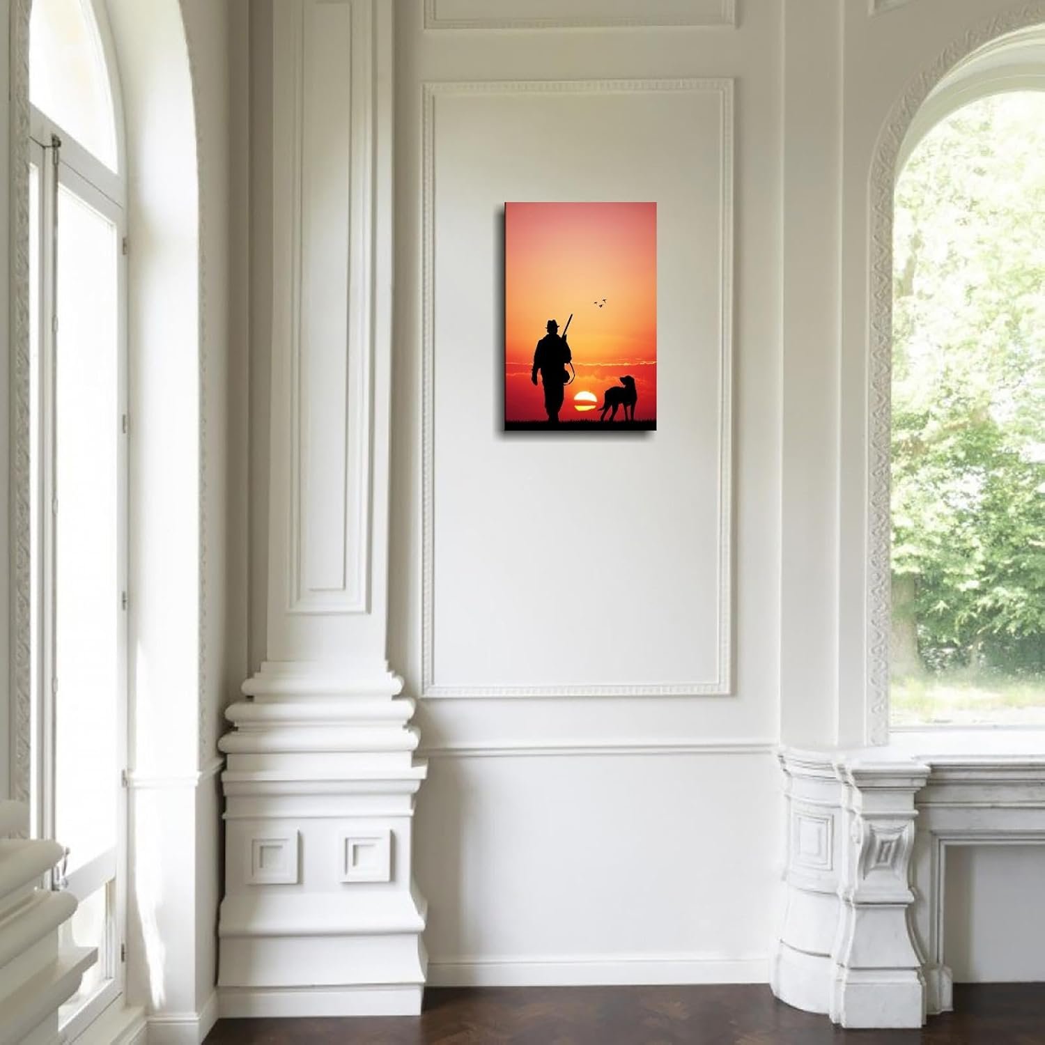 CLEARCONNECT Hunters And Dogs At Dusk Canvas Prints Hunting People And Dogs Poster Wall Art For Home Office Corridor Decorations Unframed 12"x8"