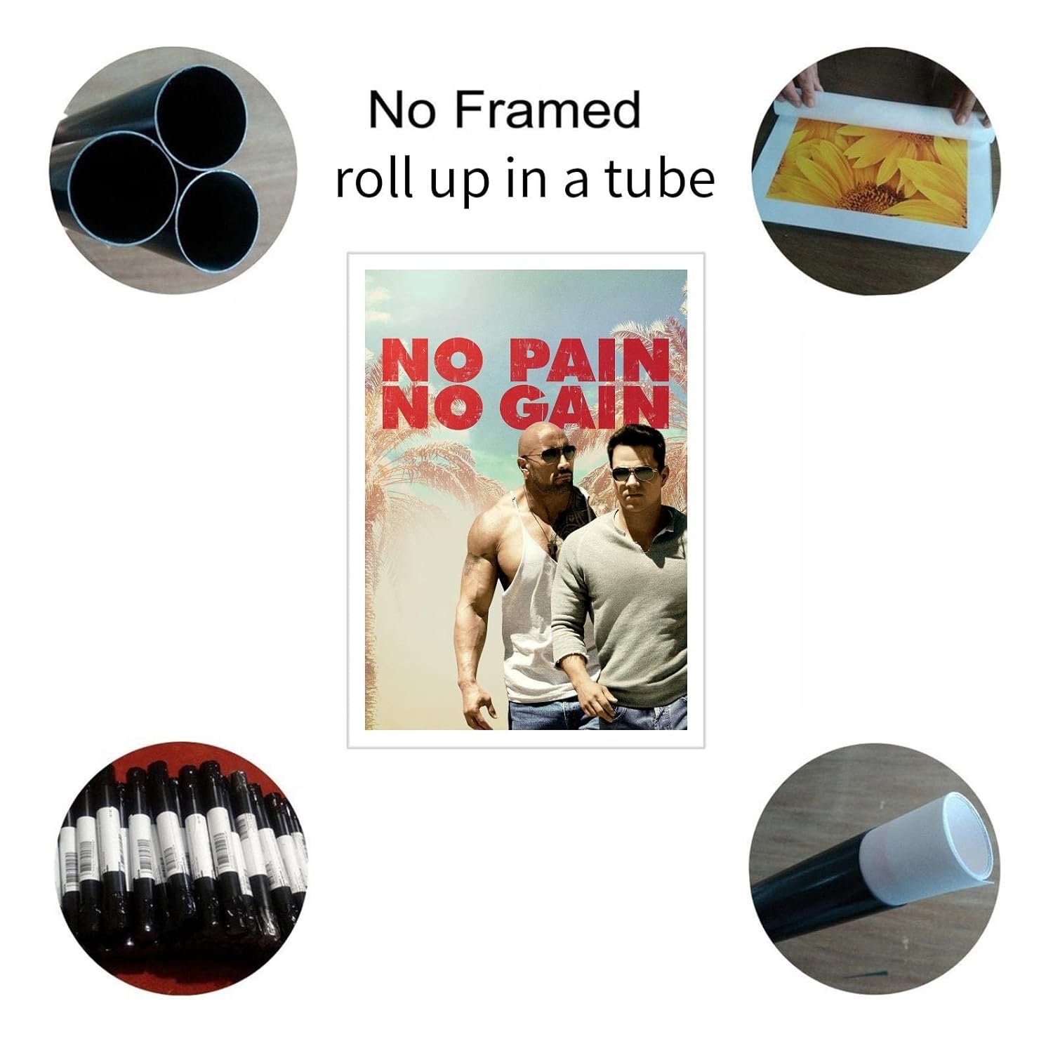 CLEARCONNECT No Pain No Gain Film Poster Pain And Gain Poster Canvas Prints Action Movies Wall Art For Home Office Cinema Decorations Unframed 30"x20"