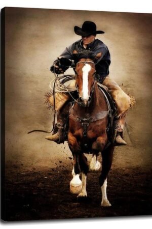 CLEARCONNECT Western Cowboy Horse Wall Art Western Cowboy Canvas Prints Poster For Home Office Corridor Decorations With Framed 27"x20"