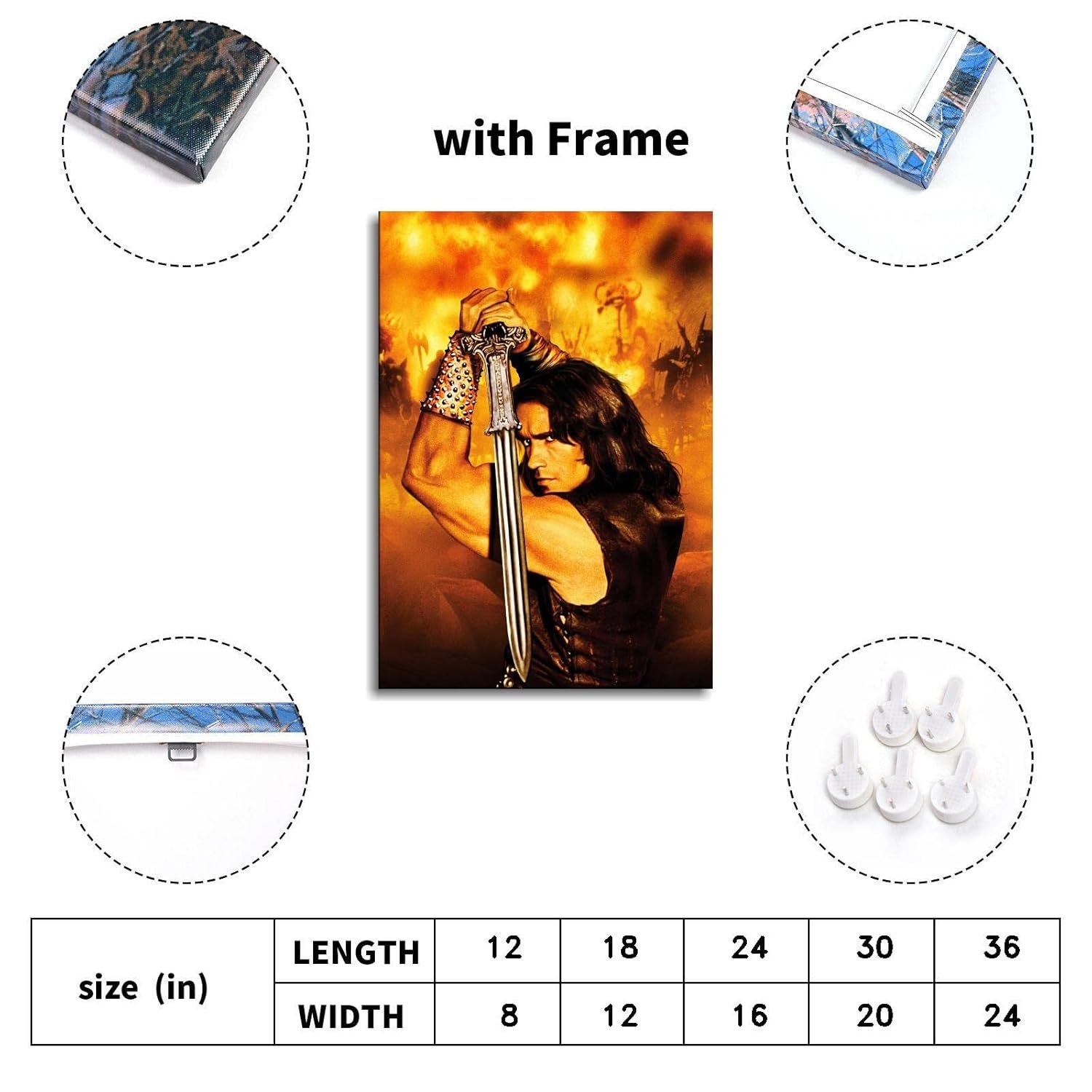 Conan The Barbarian 1982 Poster Wall Art Fantasy Adventure Canvas Prints Old Movies Poster For Home Office Cinema Decorations With Framed 36"x24"