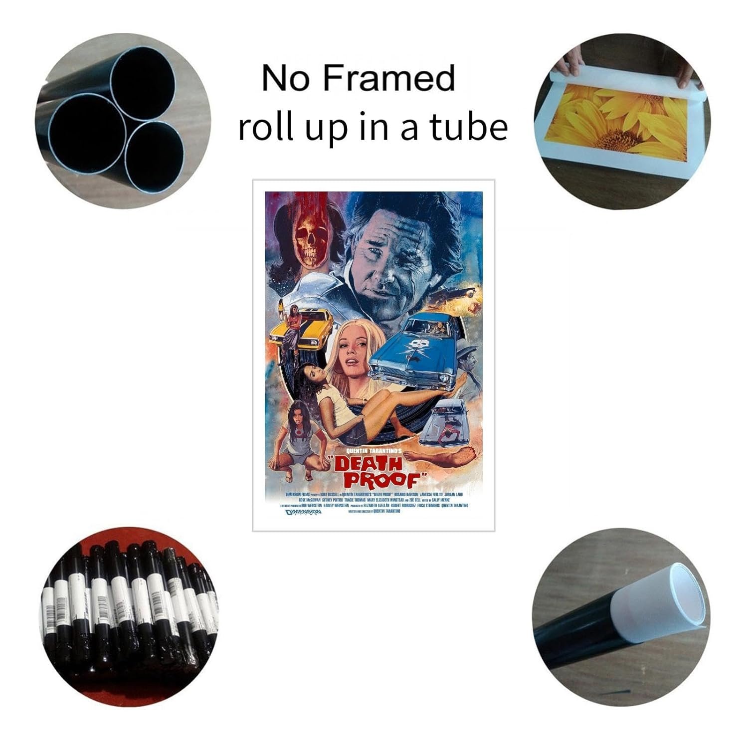 Death Proof Movie Posters Wall Art Action Movies Posters Canvas Prints Classic Film Posters Poster For Home Office Corridor Decorations Unframed 24"x16"