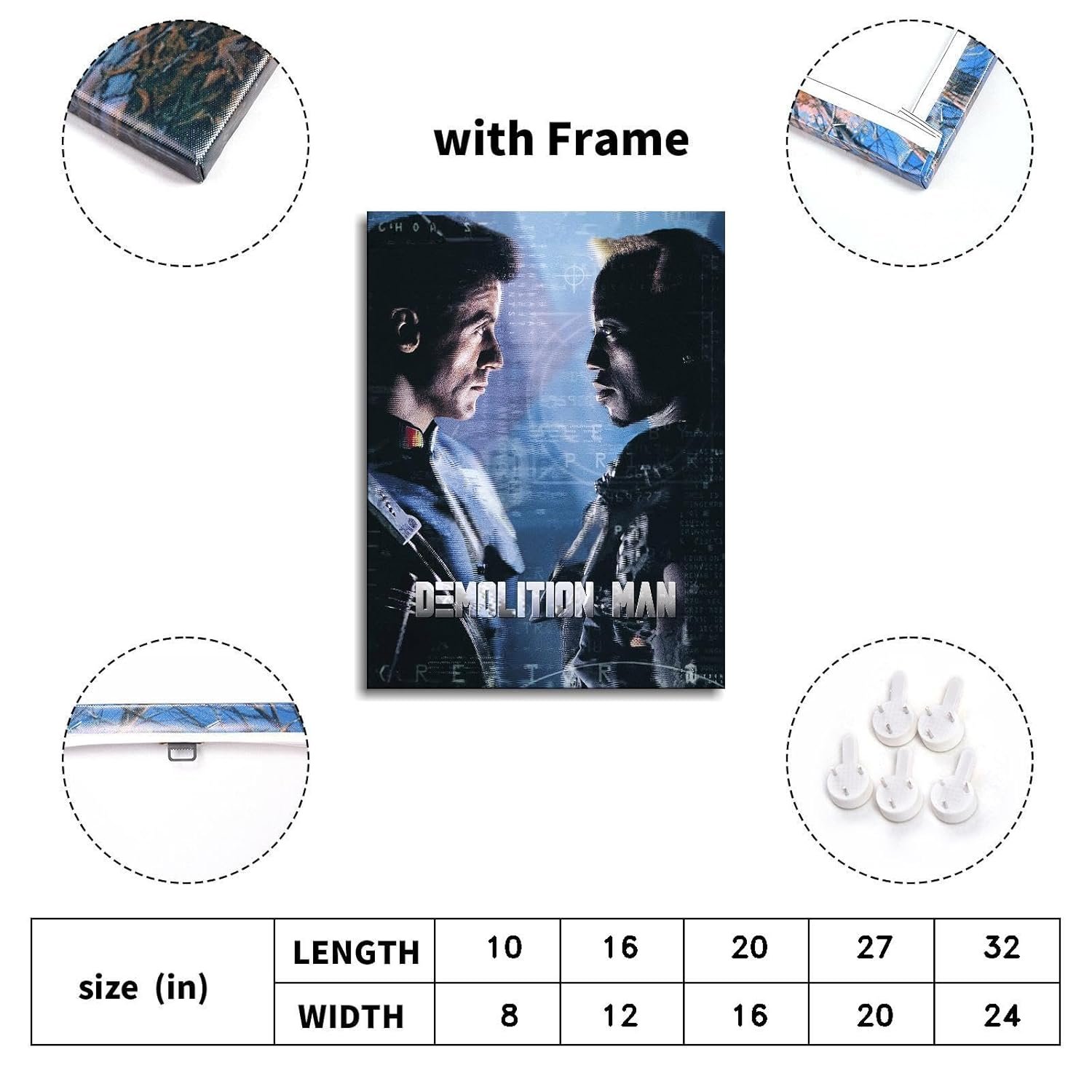 Demolition Man Movie Poster Wall Art Science Fiction Movies Canvas Prints Action Movies Poster For Home Office Cinema Decorations With Framed 27"x20"