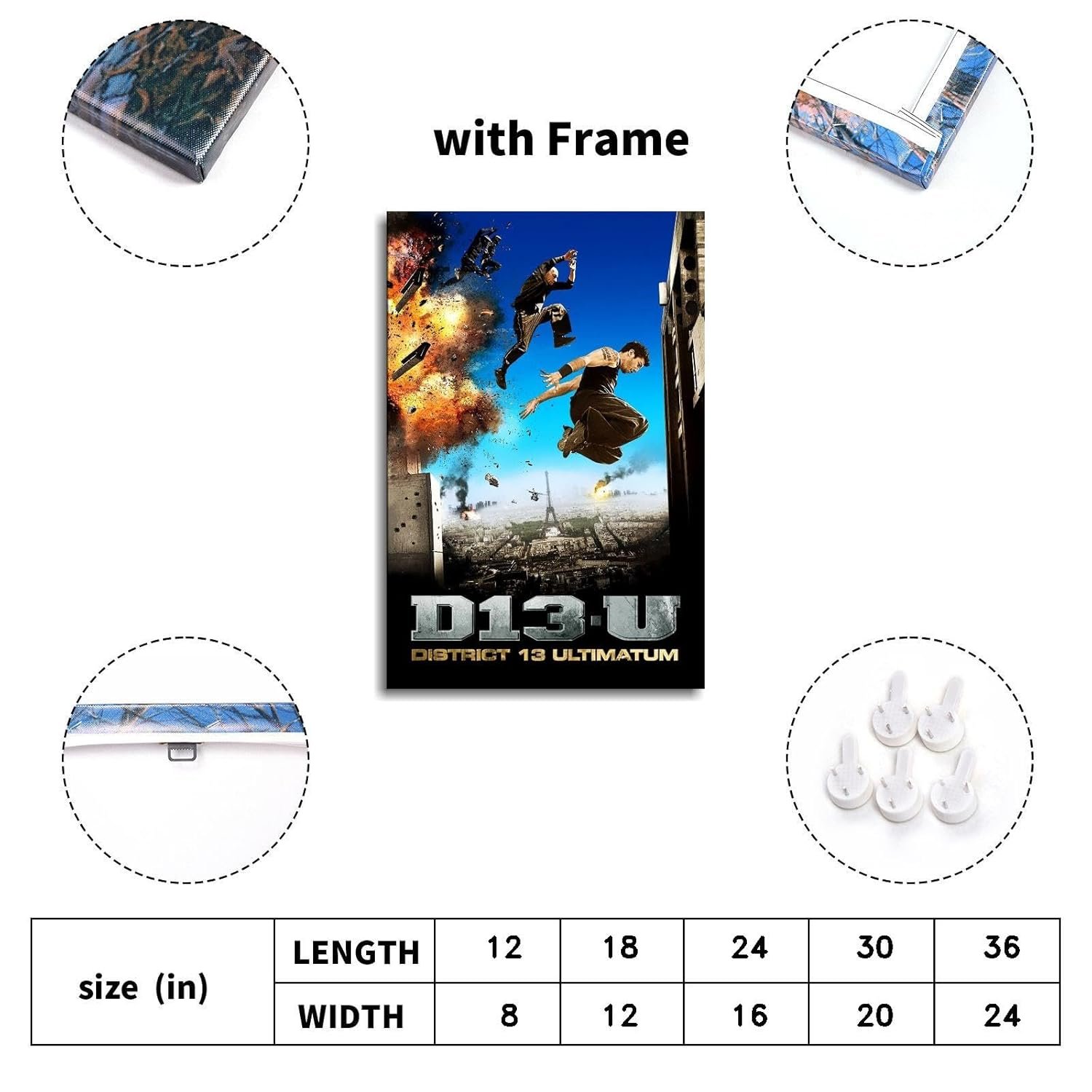 District 13: Ultimatum Movie Poster Wall Art Action Crime Movies Canvas Prints Classic Movies Poster For Home Office Cinema Decorations With Framed 36"x24"