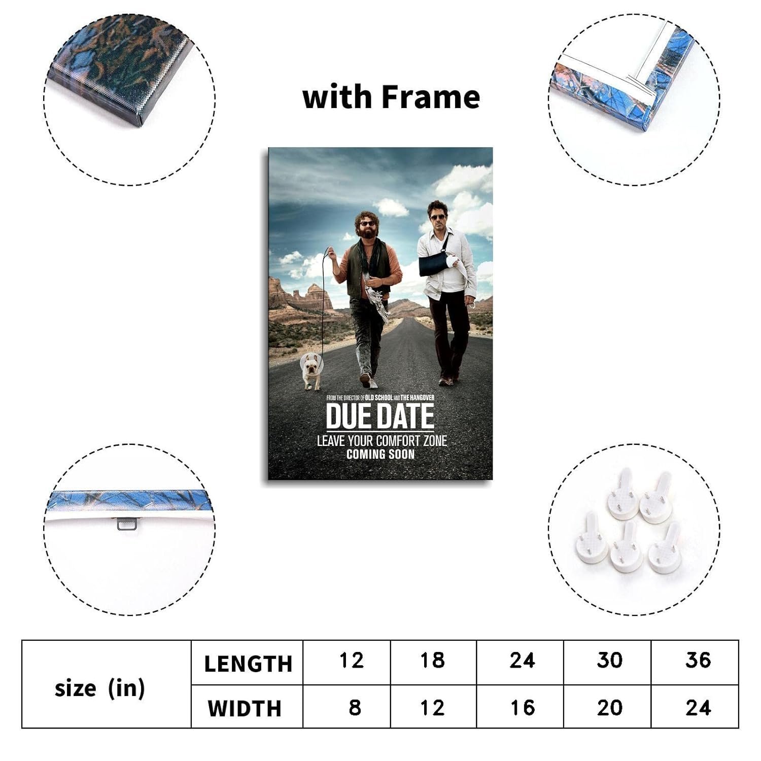 Due Date Film Poster Canvas Prints Comedy Movie Poster Classic Movies Poster Wall Art For Home Office Cinema Decorations With Framed 18"x12"