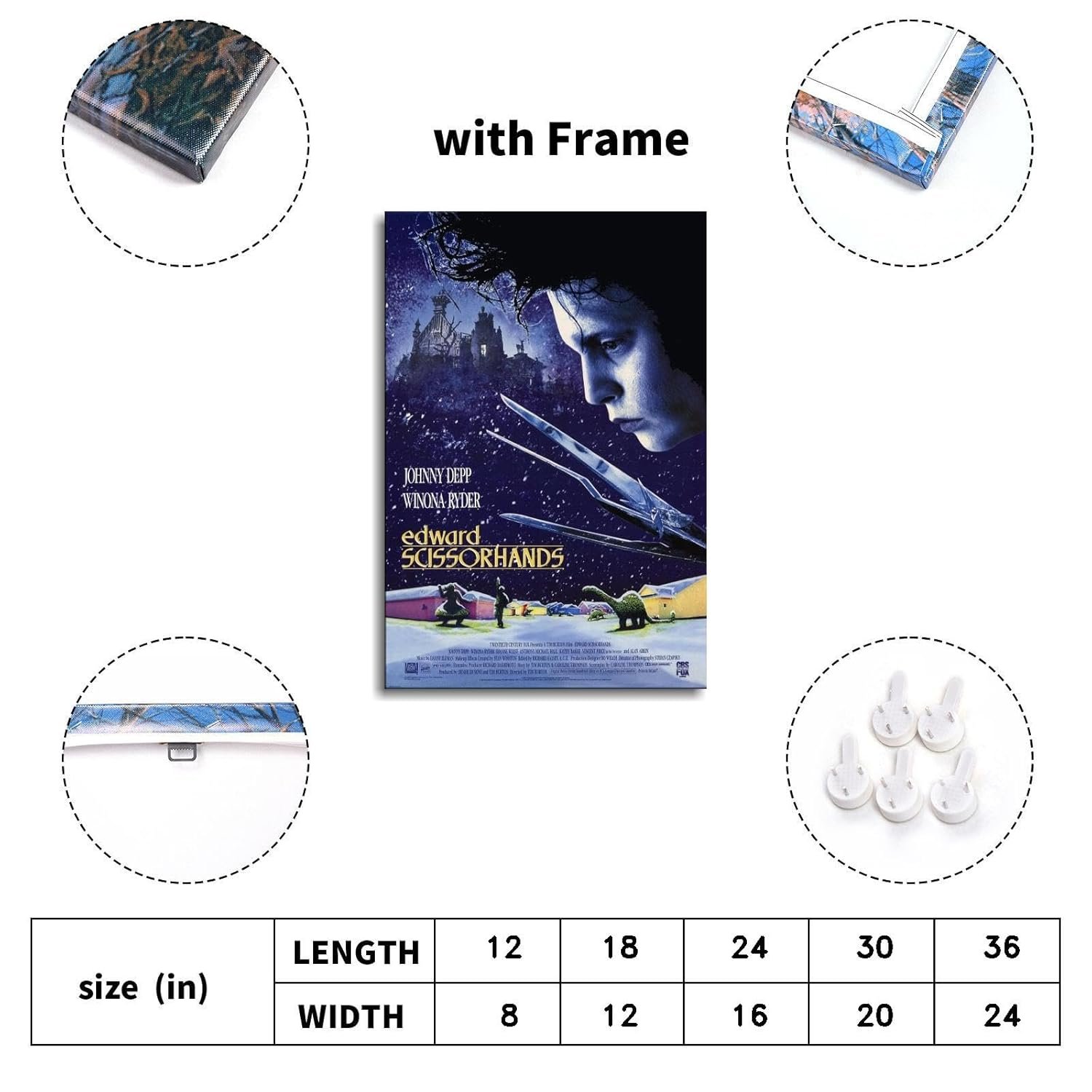 Edward Scissorhands (1990) Movie Poster Fantasy Love Poster Canvas Prints Comedy Movie Wall Art For Home Office Bedroom Decorations With Framed 12"x8"