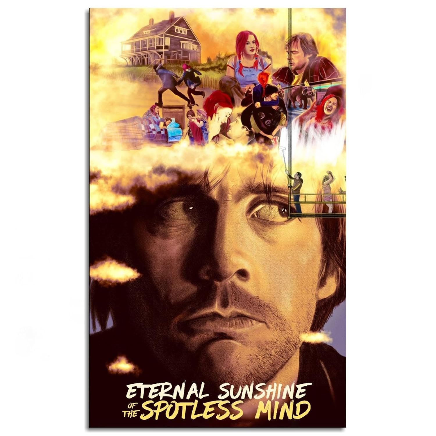 Eternal Sunshine Of The Spotless Mind Movie Poster Canvas Prints Love Story Science Fiction Movies Poster Wall Art For Home Office Cinema Decorations With Framed 27"x16"