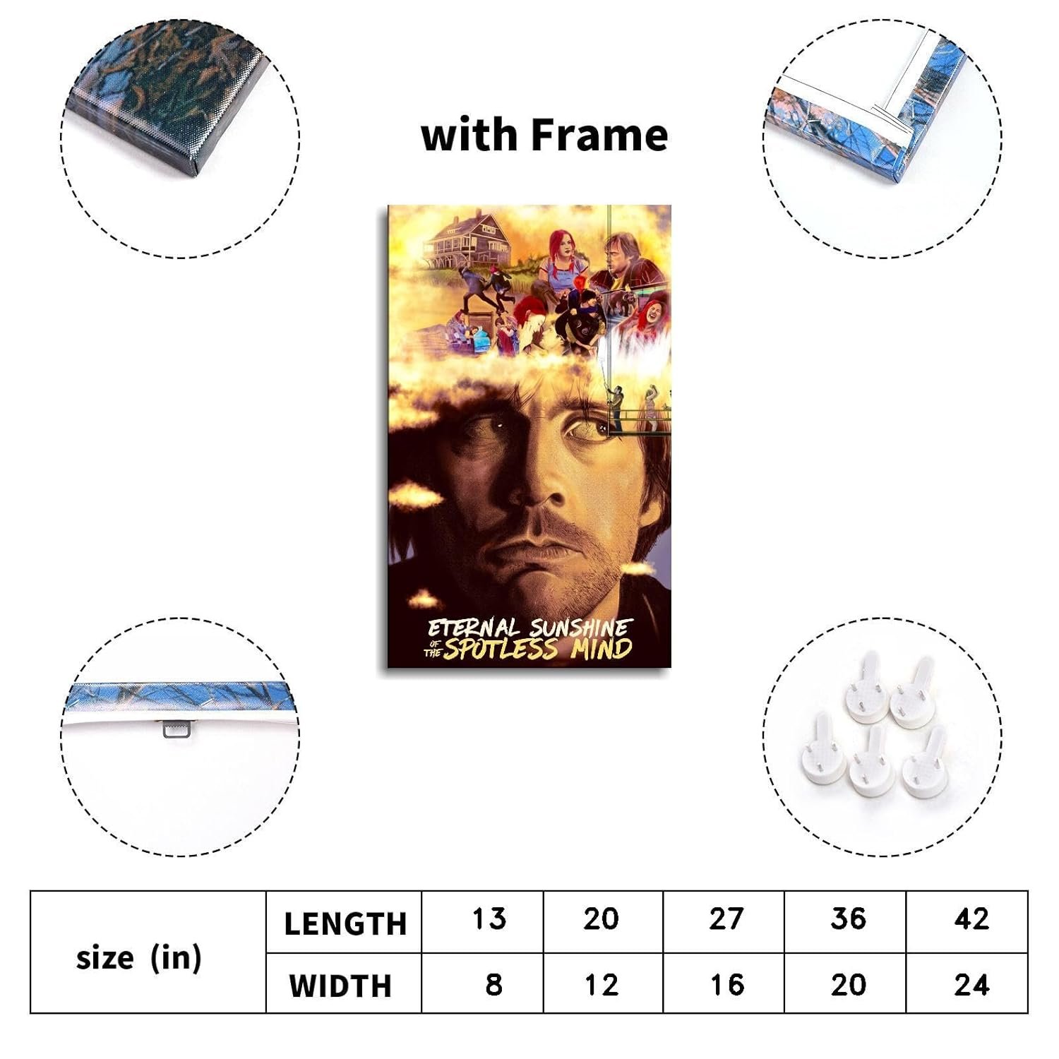 Eternal Sunshine Of The Spotless Mind Movie Poster Canvas Prints Love Story Science Fiction Movies Poster Wall Art For Home Office Cinema Decorations With Framed 27"x16"