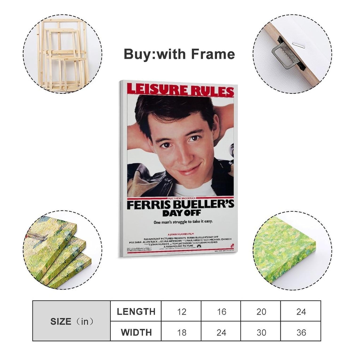 Ferris Bueller's Day Off- Movie Poster for Home Aesthetic Canvas Art Wall Decor Gifts 12x18inch(30x45cm)