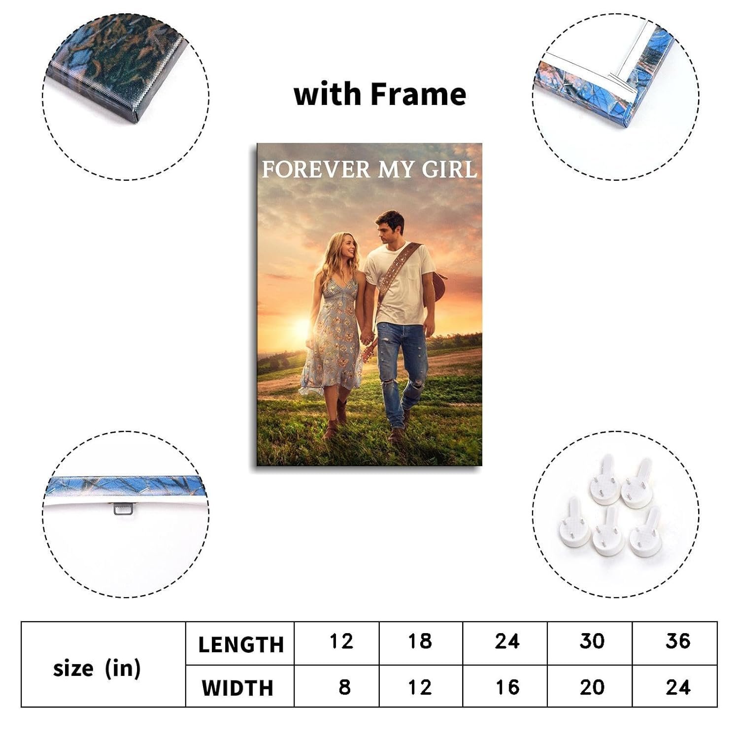 Forever My Girl Movie Poster Canvas Prints Love Movies Classic Movies Poster Wall Art For Home Office Decorations With Framed 36"x24"
