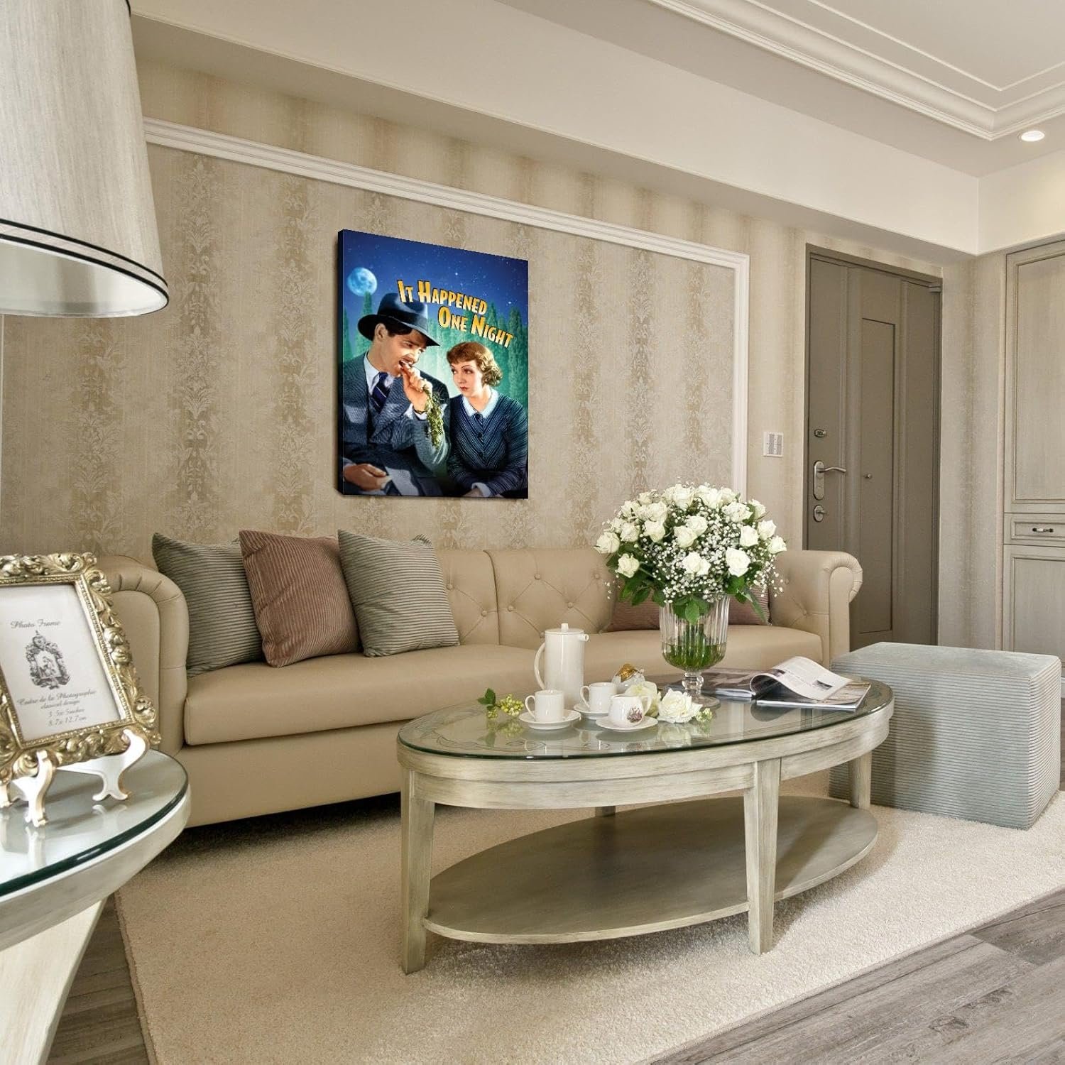 It Happened One Night (1934) Movie Poster Wall Art Romantic Comedy Canvas Prints Love Movies Poster For Home Office Cinema Decorations With Framed 20"x16"