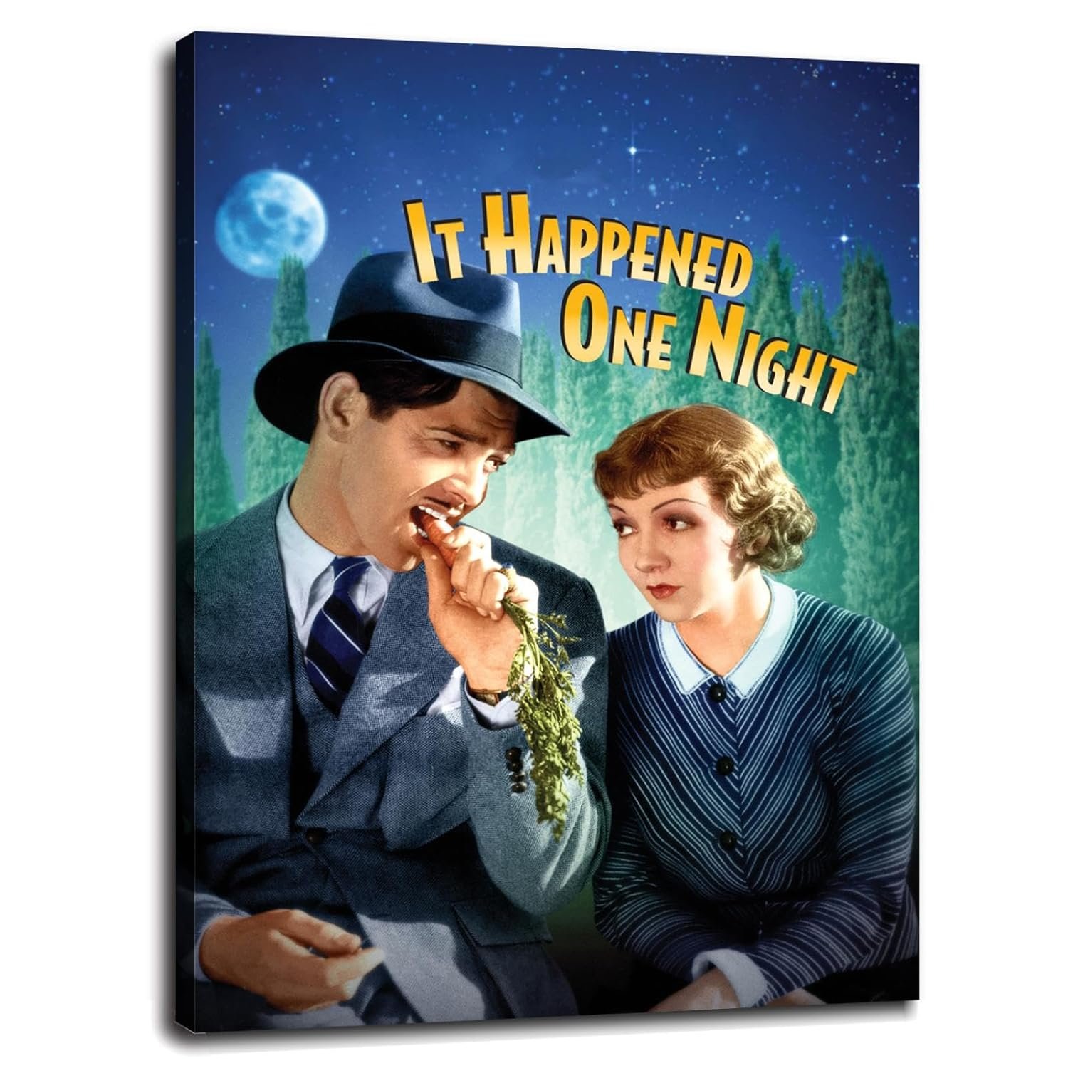 It Happened One Night (1934) Movie Poster Wall Art Romantic Comedy Canvas Prints Love Movies Poster For Home Office Cinema Decorations With Framed 20"x16"