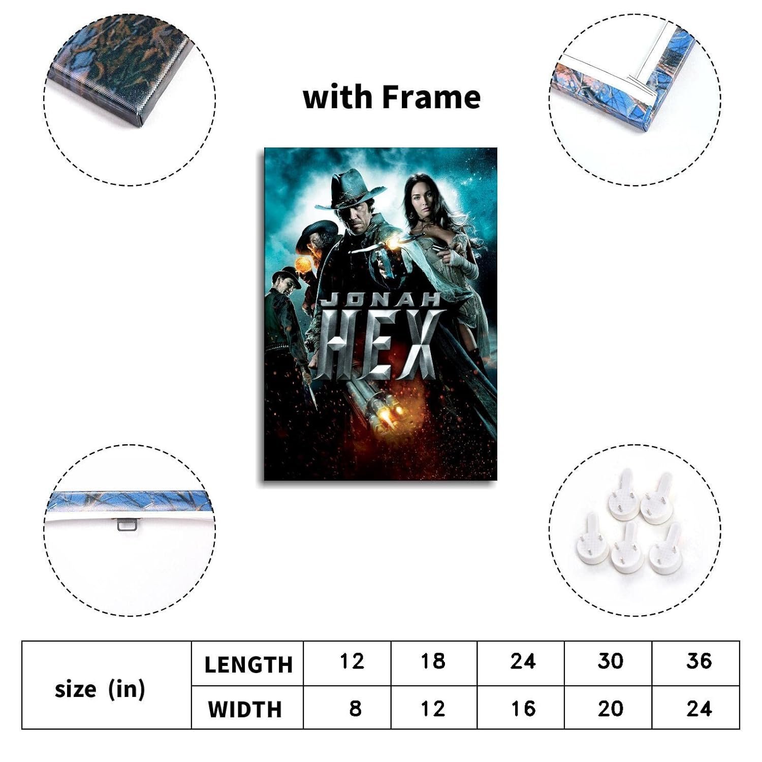 Jonah Hex Movie Poster Wall Art Western Cowboy Canvas Prints Action Movies Poster For Home Office Cinema Decorations With Framed 18"x12"