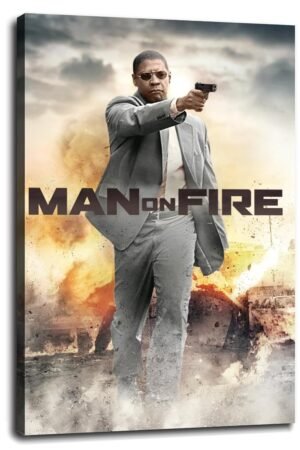 Man On Fire Movie Poster Wall Art Action Movies Canvas Prints Classic Movies Poster For Home Office Cinema Decorations With Framed 18"x12"