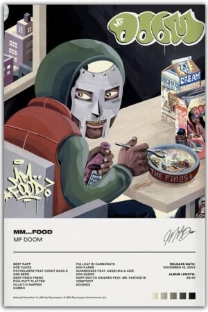 Mf Doom Poster Vintage Food Music Poster Print Wall Art Canvas Painting Room Aesthetic Bedroom Decoration Pictures (Unframed, (16x24inch(40x60cm)