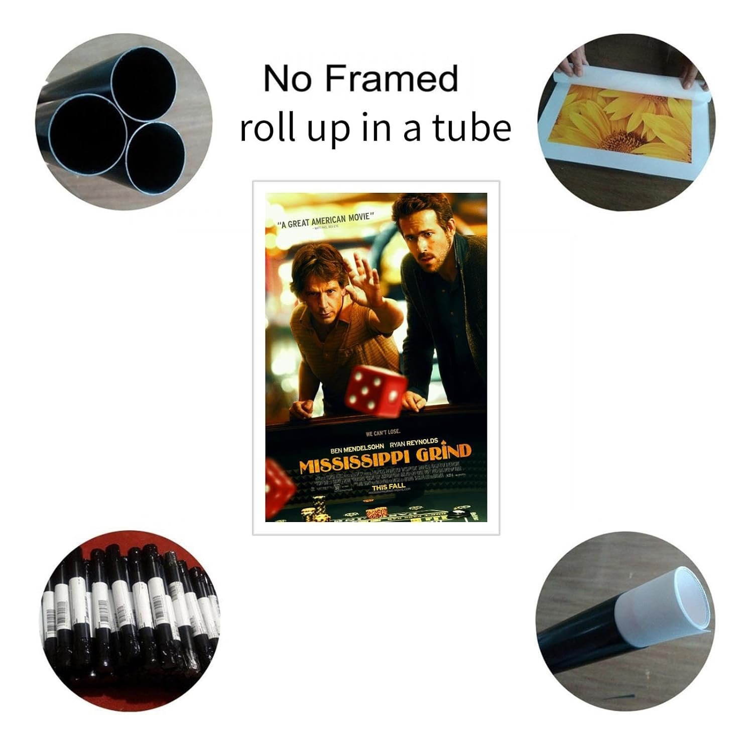 PAMVINT Mississippi Grind Movie Wall Art Artistic Posters Of Dormitory Bedroom Aesthetics Canvas Prints Room Decor Poster For Home Office Living Room Decorations Unframed 36"x24"