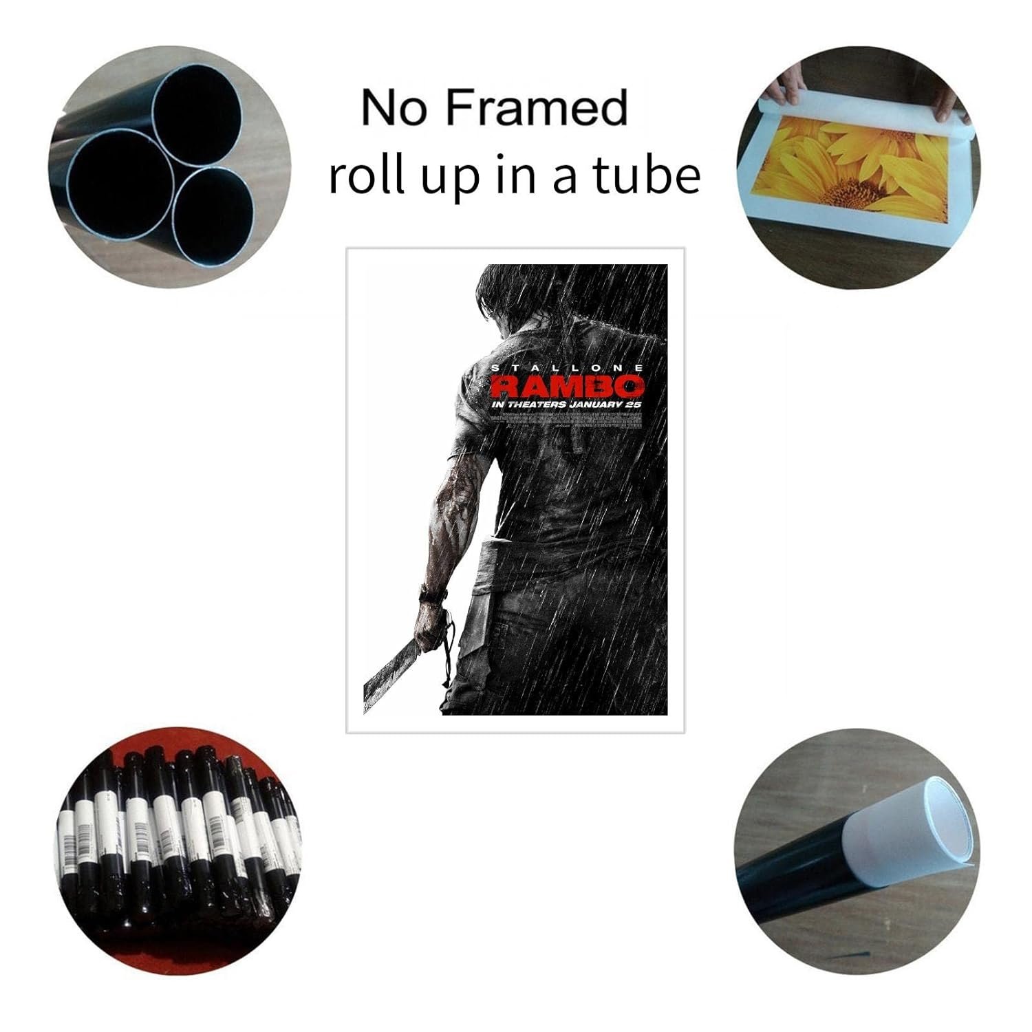 PAMVINT Rambo Movie Wall Art Classic Film Poster Canvas Prints Action Movies Poster Poster For Home Office Bedroom Decorations Unframed 36"x24"