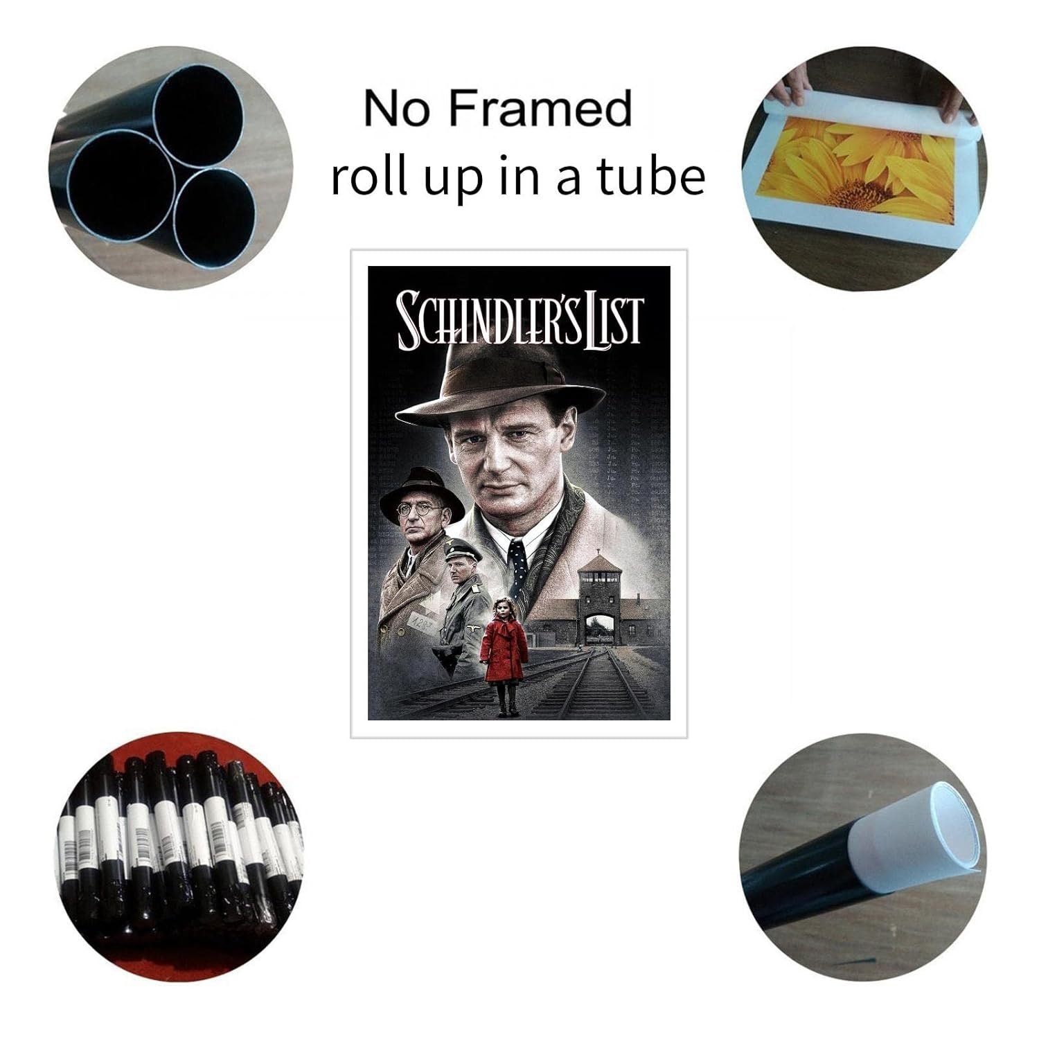 PAMVINT Schindler's List Movie Poster History Biography Drama Canvas Prints Classic Film Movie Poster Wall Art For Home Office Cinema Decorations Unframed 18"x12"