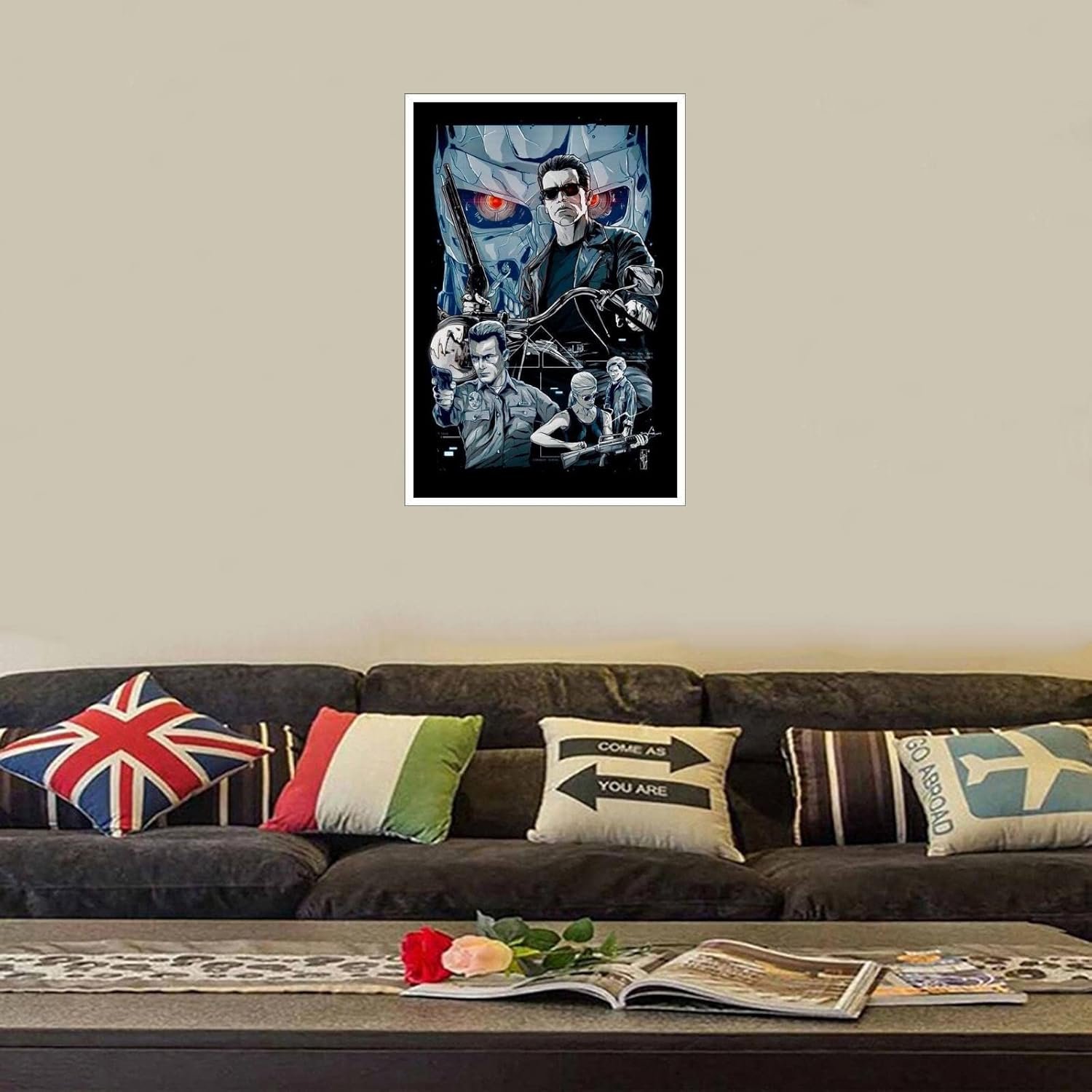 PAMVINT Terminator Canvas Prints Terminator:2 Judgment Day Classic Movie Poster Wall Art For Home Office Bedroom Decorations Unframed 12"x8"