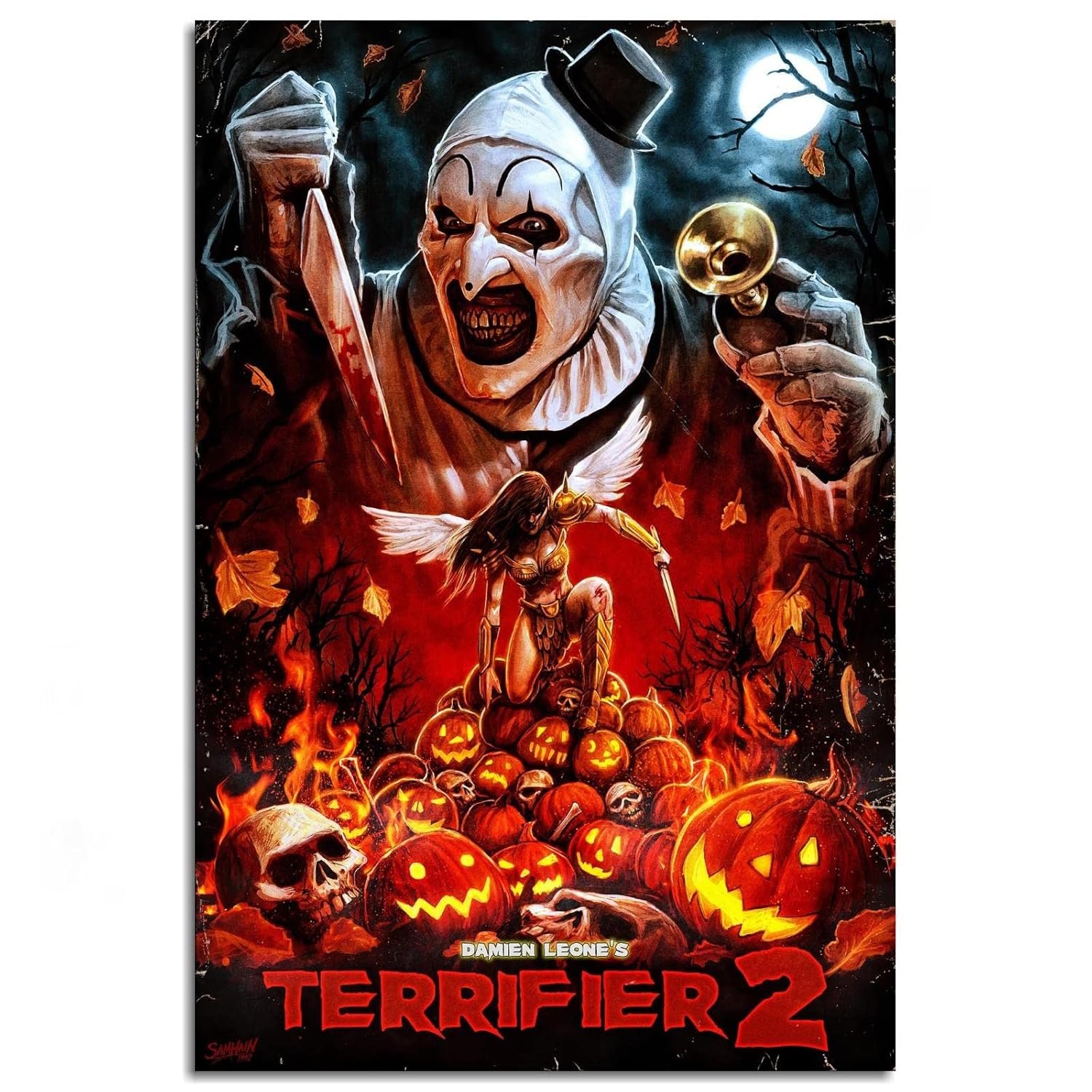 PAMVINT Terrifier 2 Poster Horror Movie Canvas Prints Theater Dorm Bedroom Aesthetic Poster Wall Art For Home Office Decorations Unframed 36"x24"