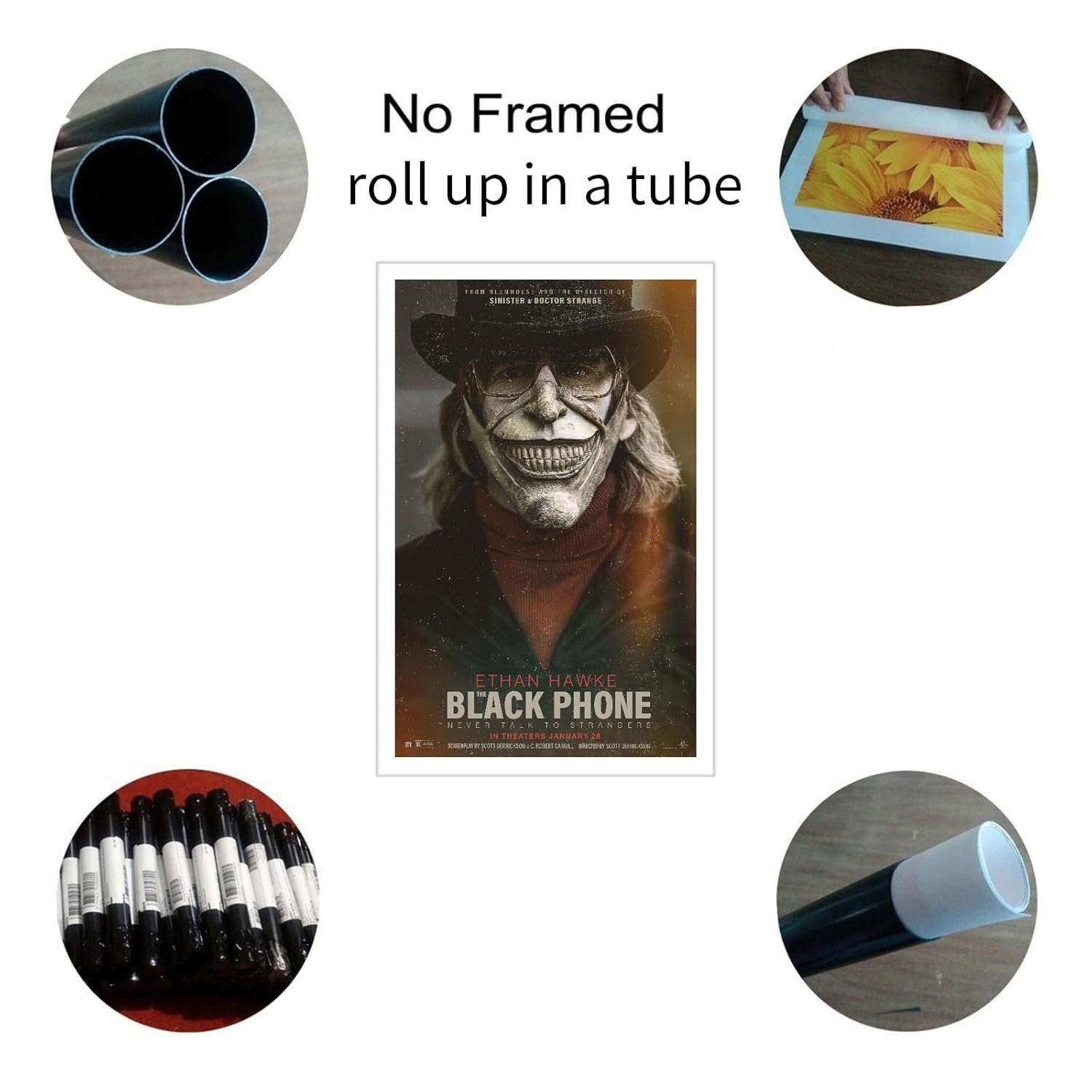 PAMVINT The Black Phone Movie Poster Horror Canvas Prints Cinema Dorm Bedroom Movie Promotional Still Poster Wall Art For Home Office Living Room Decorations Unframed 24"x16"