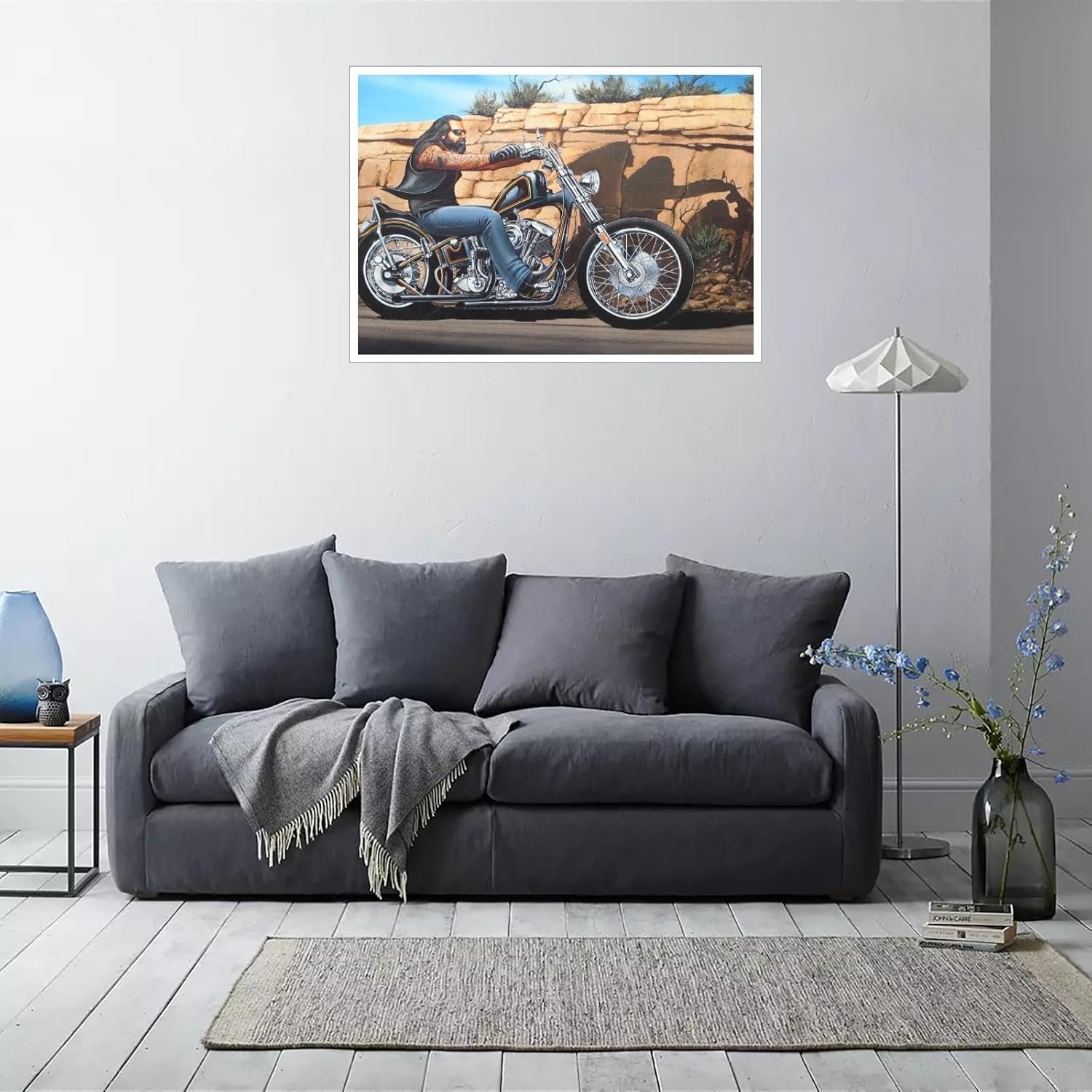 PAMVINT The Motorcycle Canvas Prints David Mann Motorcycle Riding Poster Wall Art For Home Office Living Room Unframed24 x16