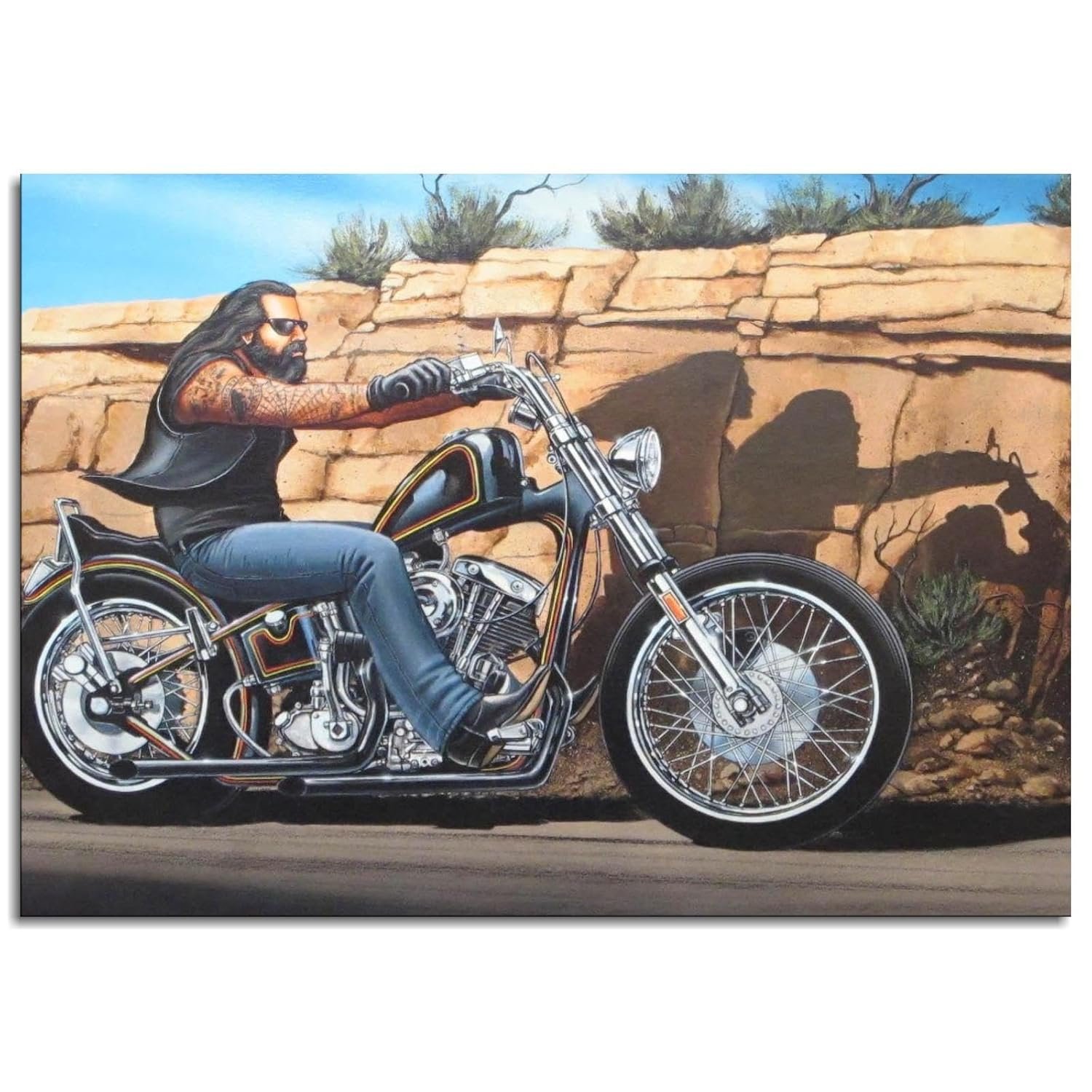 PAMVINT The Motorcycle Canvas Prints David Mann Motorcycle Riding Poster Wall Art For Home Office Living Room Unframed24 x16