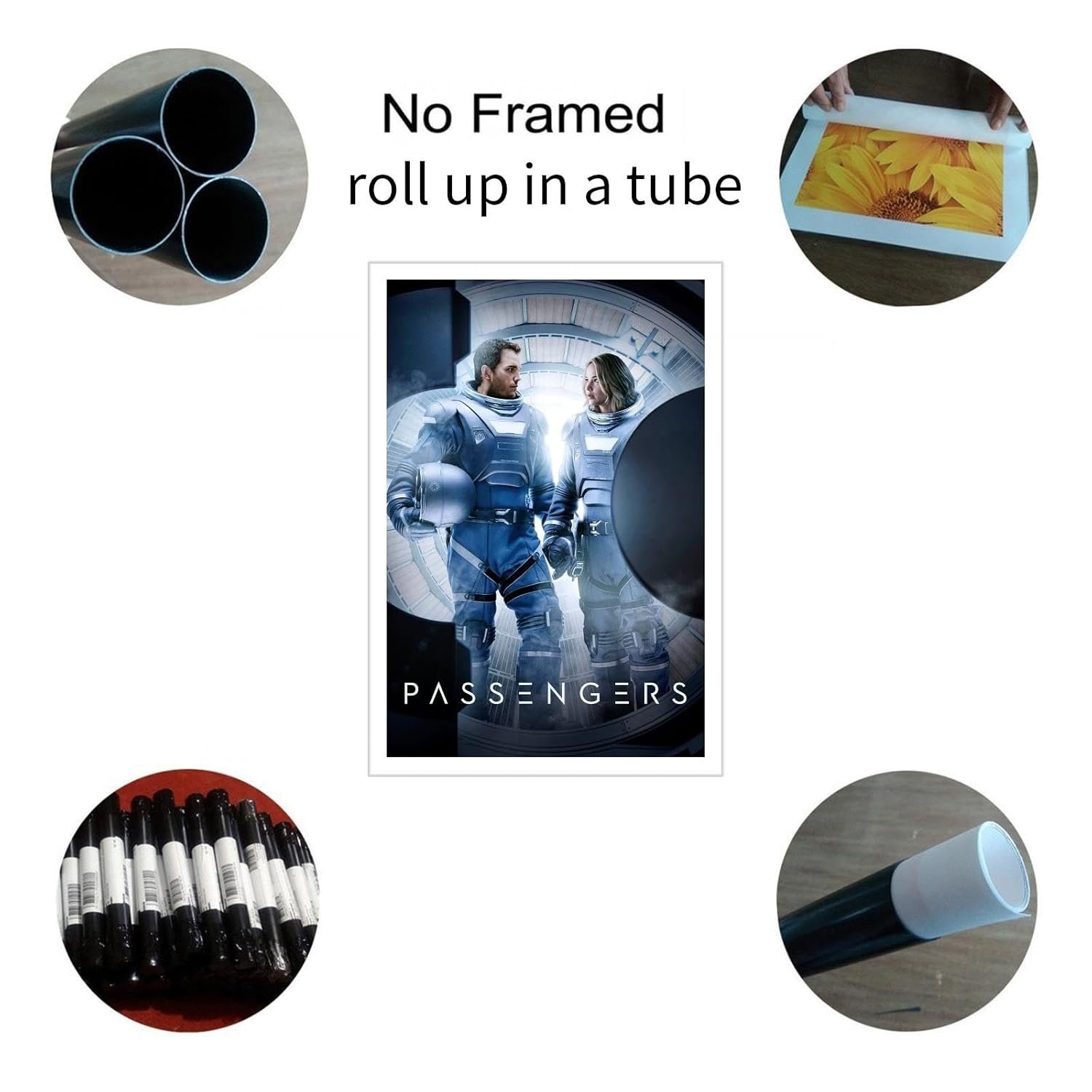 Passengers Movie Poster Canvas Prints Science Fiction Movies Space Adventures Poster Wall Art For Home Office Cinema Decorations Unframed 24"x16"