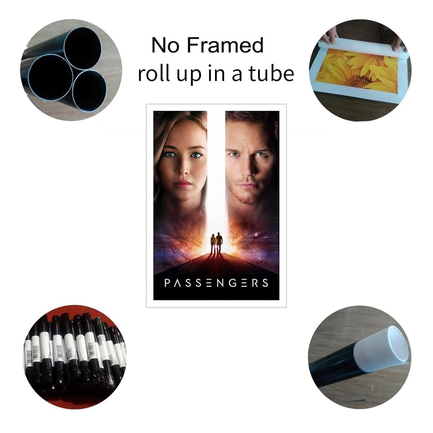 Passengers Movie Poster Science Fiction Movies Canvas Prints Adventures Poster Wall Art For Home Office Bedroom Decorations Unframed 24"x16"