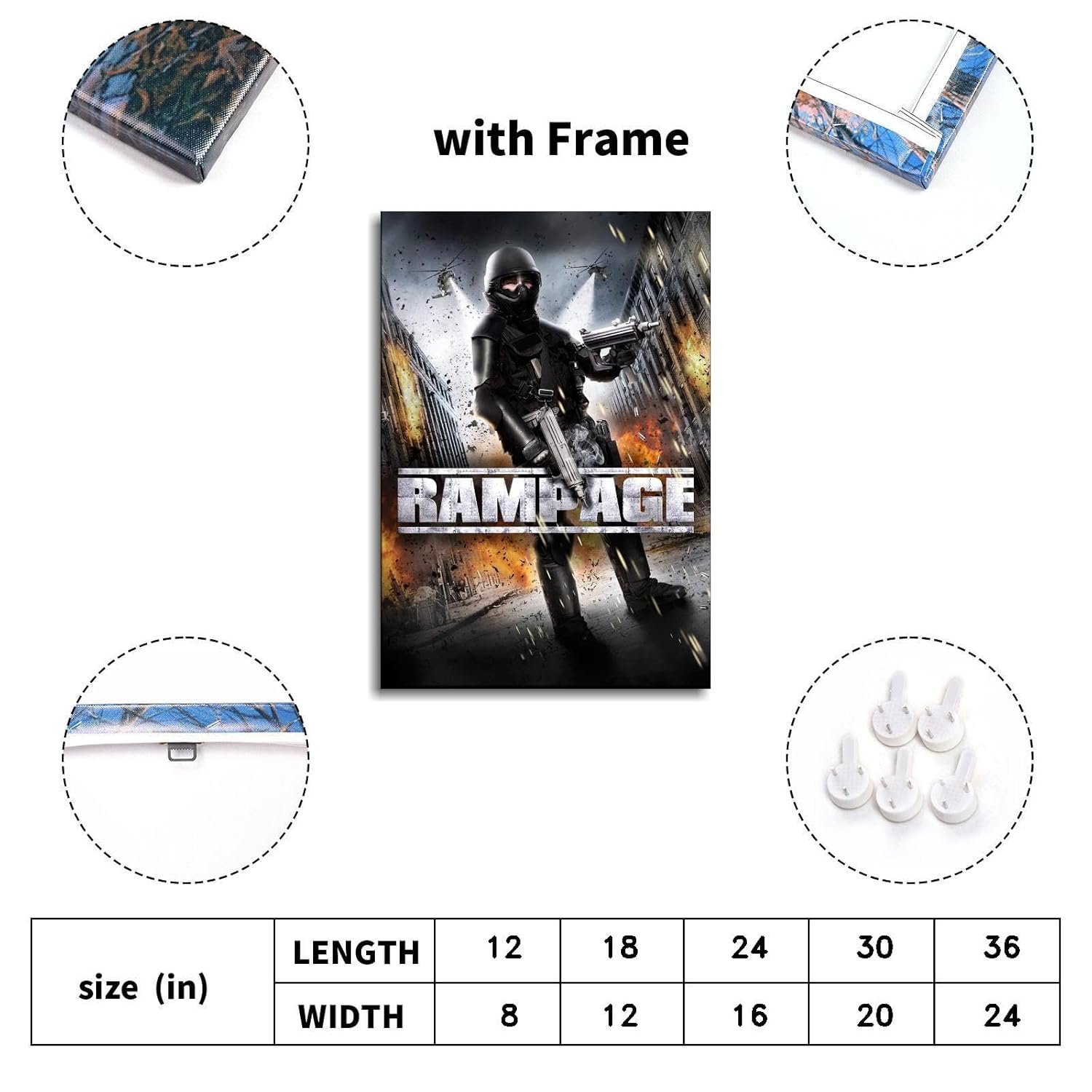 Rampage Movie Poster Wall Art Action Movies Canvas Prints Poster For Home Office Cinema Decorations With Framed 30"x20"
