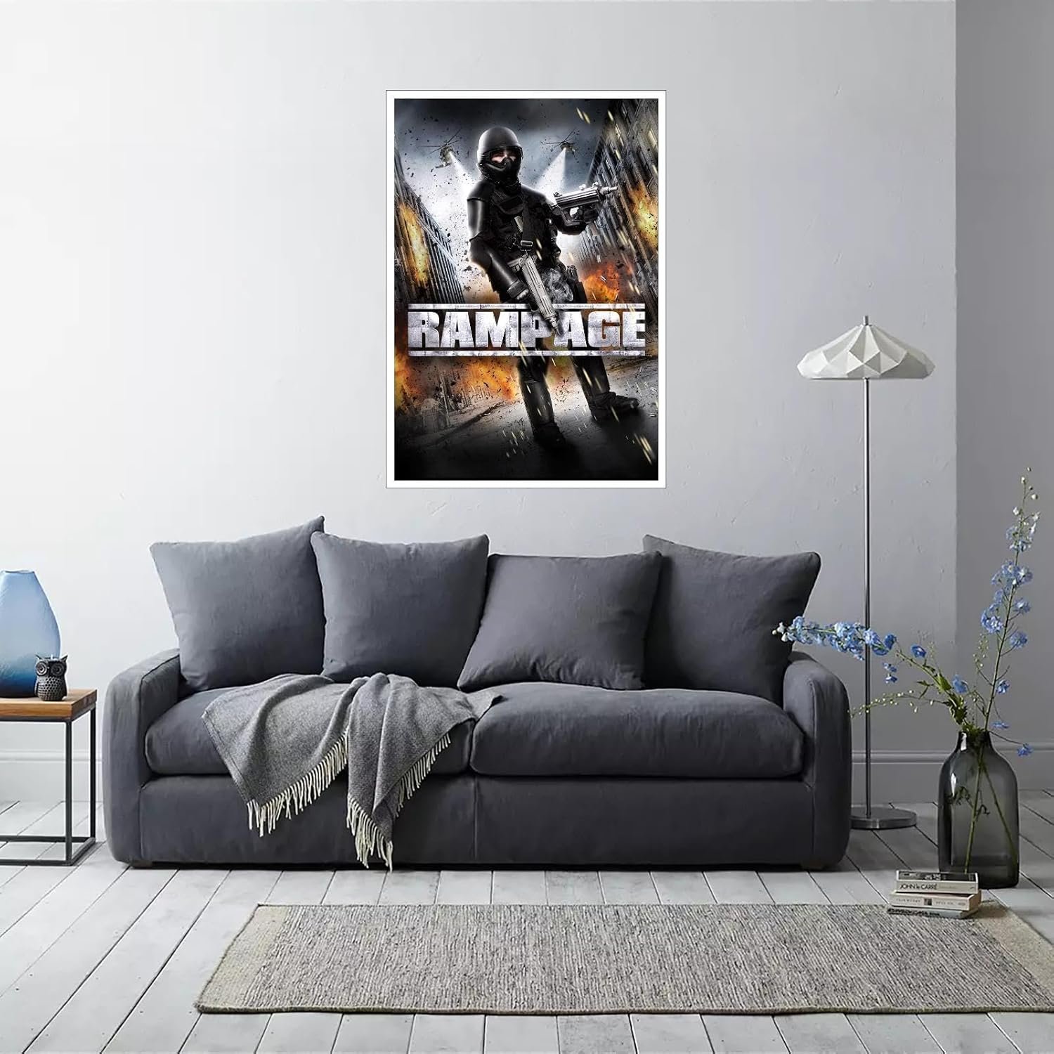 Rampage Movie Poster Wall Art Action Movies Canvas Prints Poster For Home Office Cinema Decorations With Framed 30"x20"