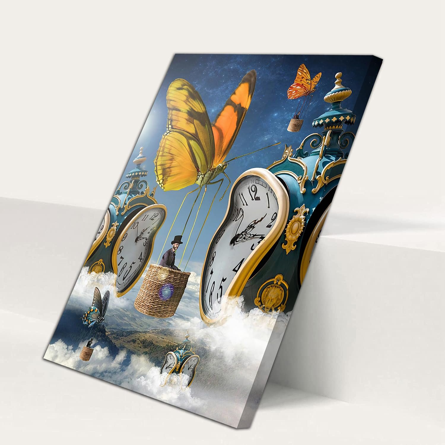 Salvador Dali Butterfly Clock Poster Wall Art Painting Print Canvas Poster Room Aesthetic Bedroom Decoration Painting (Framed, (12x18inch(30x45cm)