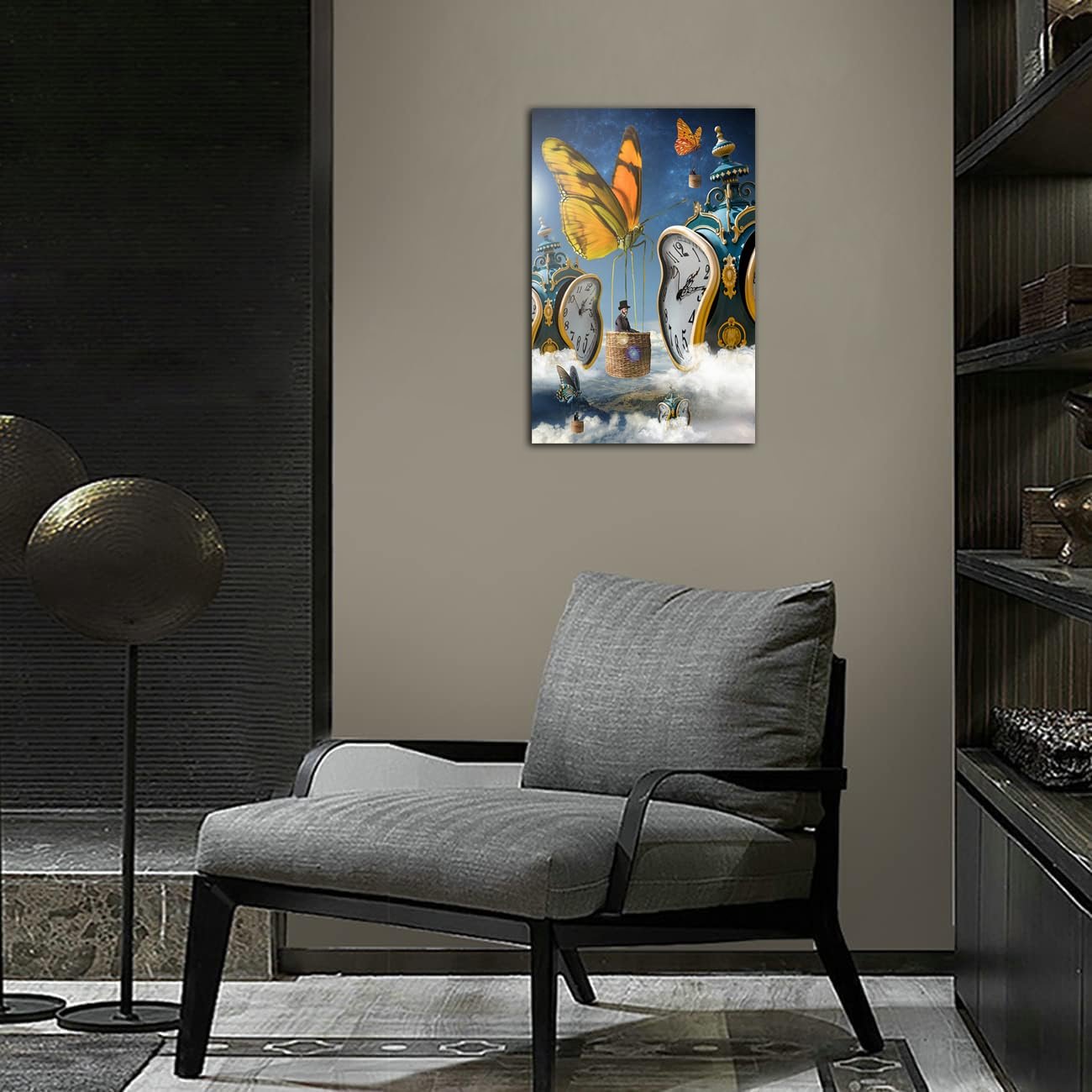 Salvador Dali Butterfly Clock Poster Wall Art Painting Print Canvas Poster Room Aesthetic Bedroom Decoration Painting (Framed, (12x18inch(30x45cm)