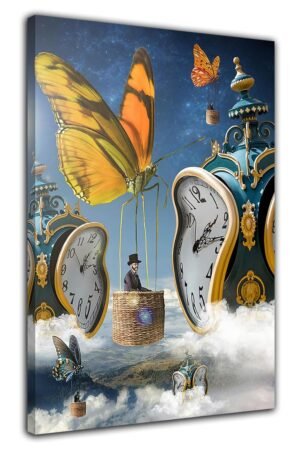 Salvador Dali Butterfly Clock Poster Wall Art Painting Print Canvas Poster Room Aesthetic Bedroom Decoration Painting (Framed, (12x18inch(30x45cm)
