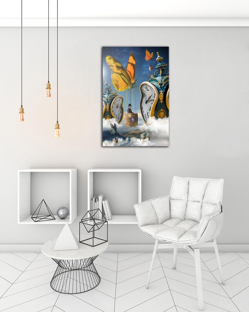 Salvador Dali Butterfly Clock Poster Wall Art Painting Print Canvas Poster Room Aesthetic Bedroom Decoration Painting (Framed, (12x18inch(30x45cm)