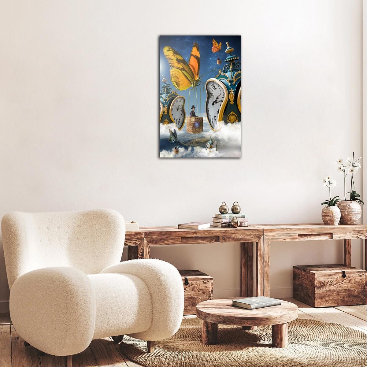 Salvador Dali Butterfly Clock Poster Wall Art Painting Print Canvas Poster Room Aesthetic Bedroom Decoration Painting (Framed, (12x18inch(30x45cm)