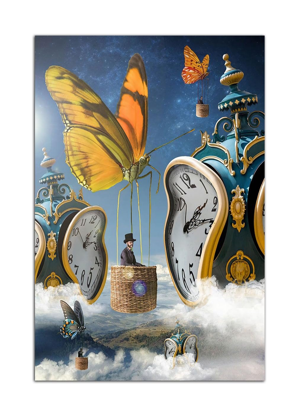 Salvador Dali Butterfly Clock Poster Wall Art Painting Print Canvas Poster Room Aesthetic Bedroom Decoration Painting (Framed, (12x18inch(30x45cm)