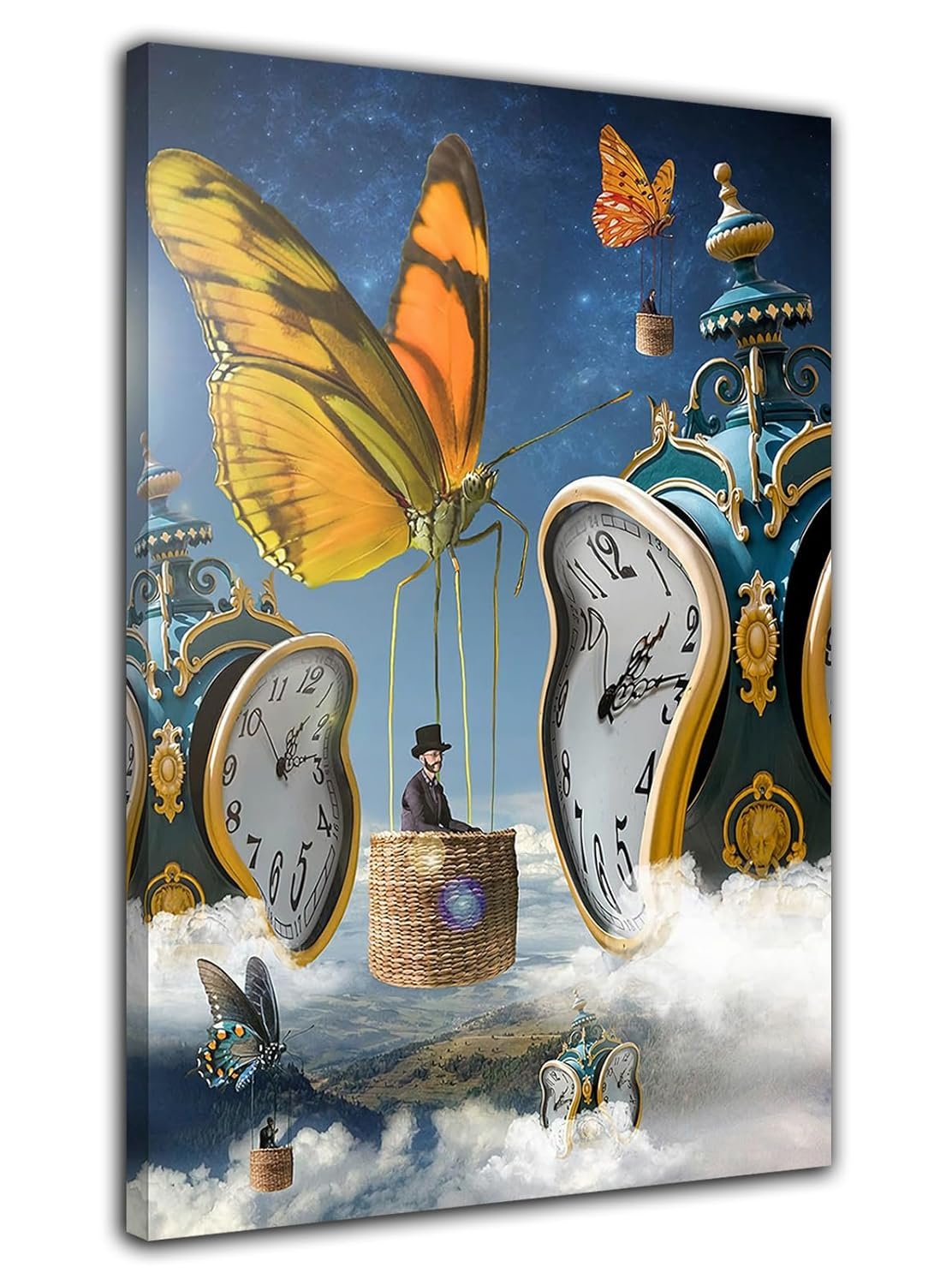 Salvador Dali Butterfly Clock Poster Wall Art Painting Print Canvas Poster Room Aesthetic Bedroom Decoration Painting (Framed, (12x18inch(30x45cm)