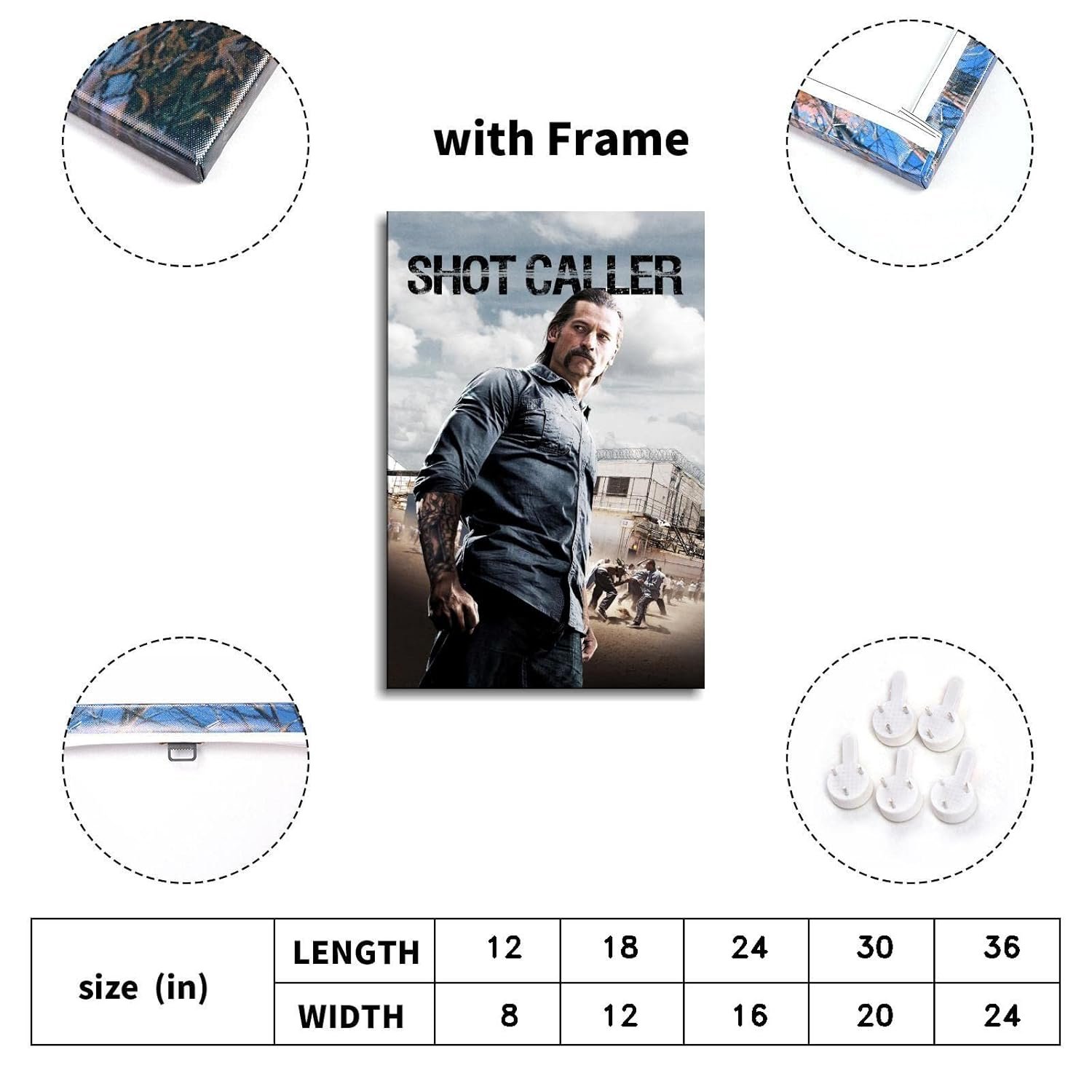 Shot Caller (2017) Poster Canvas Prints Gangster Crime Classic Movies Poster Wall Art For Home Office Cinema Decorations With Framed 12"x8"