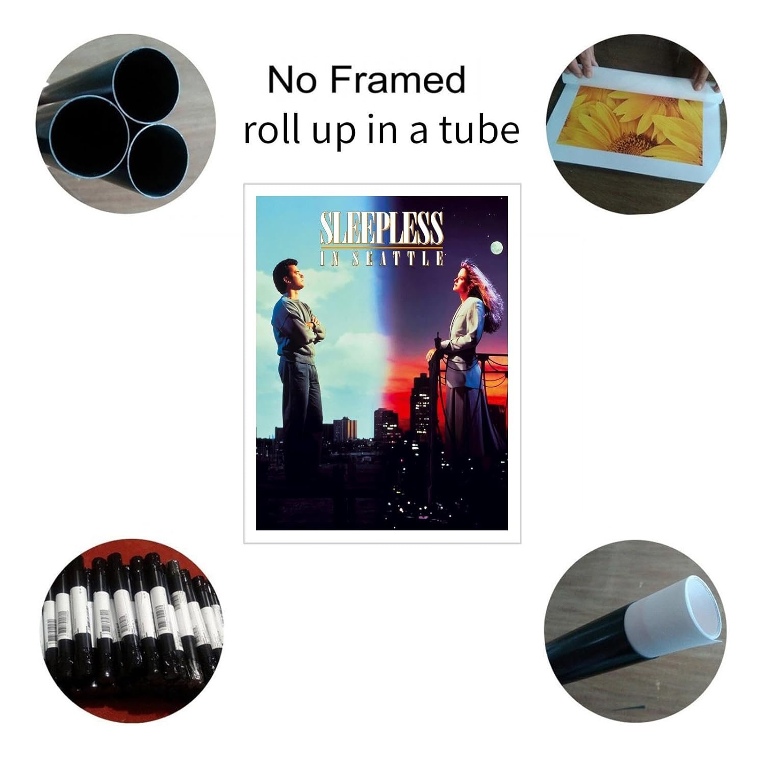 Sleepless In Seattle (1993) Movie Poster Canvas Prints Romantic Comedy Love Movies Poster Wall Art For Home Office Decorations Unframed 32"x24"