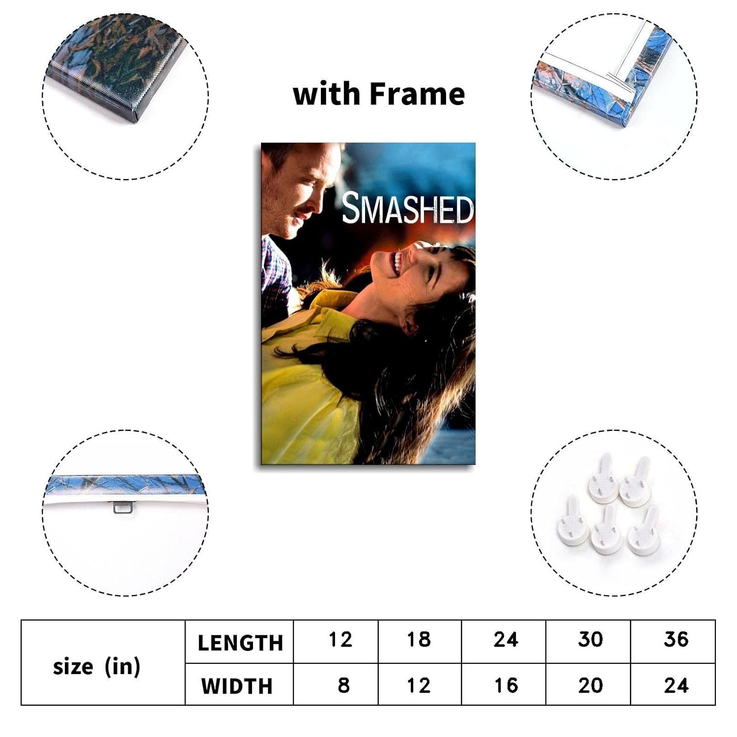 Smashed Movie Poster Poster Love Movies Canvas Prints Romantic Comedy Wall Art For Home Office Cinema Decorations With Framed 18"x12"